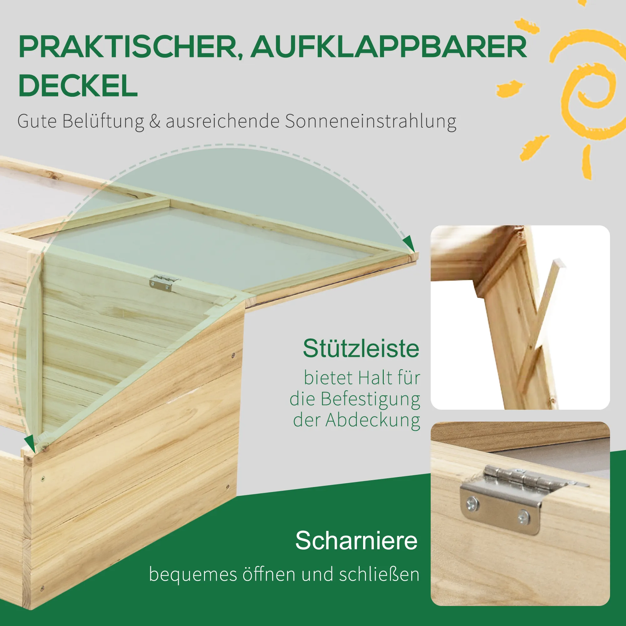 Holzgewächshaus 100L x 50B x 35/26H cm Natur