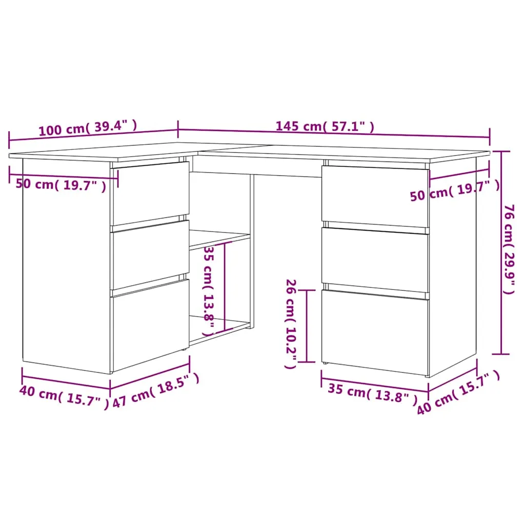 Eckschreibtisch 145x100x76 cm Sonoma-Eiche Massivholz