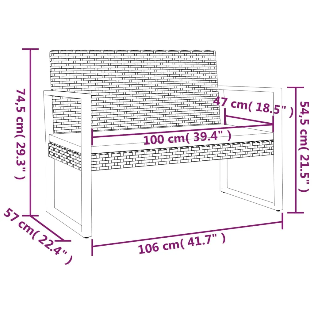 Gartenbank Schwarz 106 x 57 x 74,5 cm mit PE-Rattan und Stahlrahmen