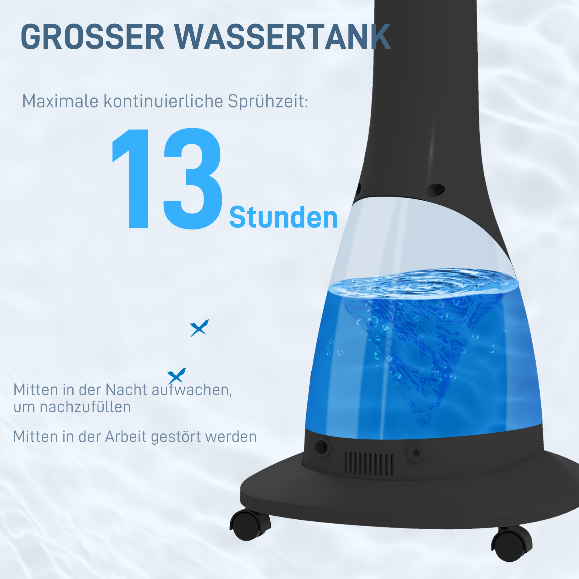 Standventilator mit Luftbefeuchtung, leise, mobil, Fernsteuerung, Schwarz