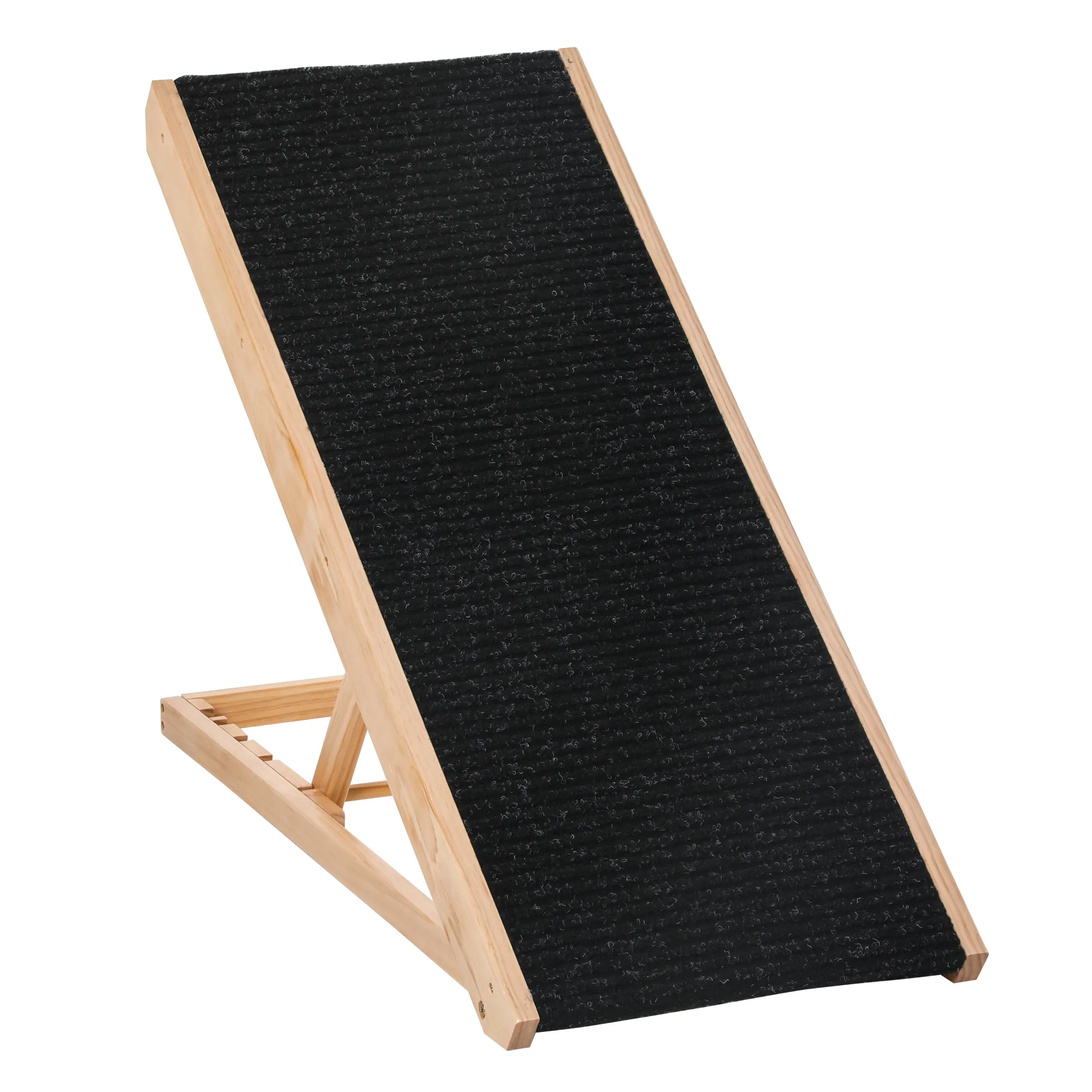 Haustierrampe aus Kiefernholz verstellbar, Schwarz+Naturholz 90cm