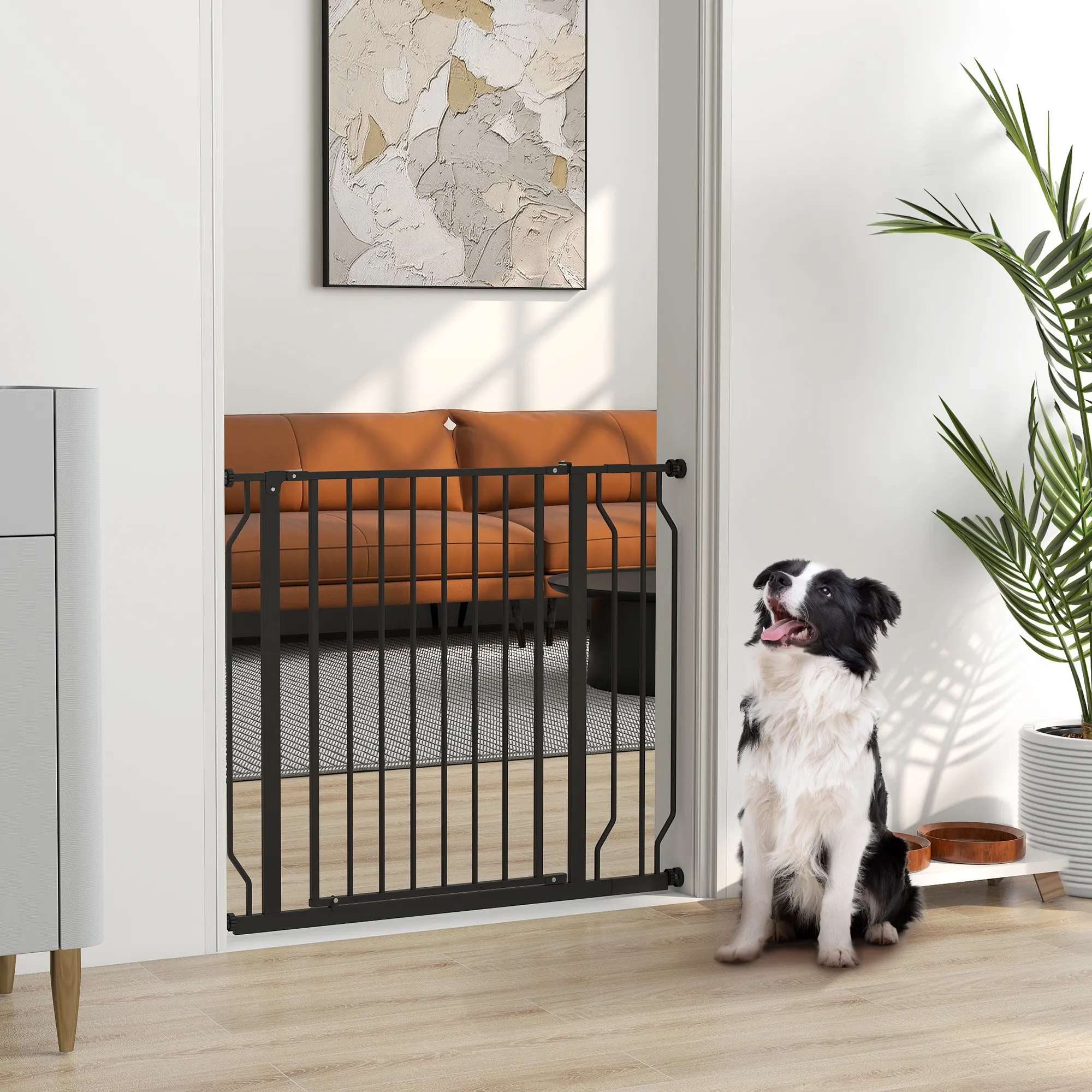 Hunde-Absperrgitter aus Stahl/ABS, verstellbar 75-95 cm, Schwarz