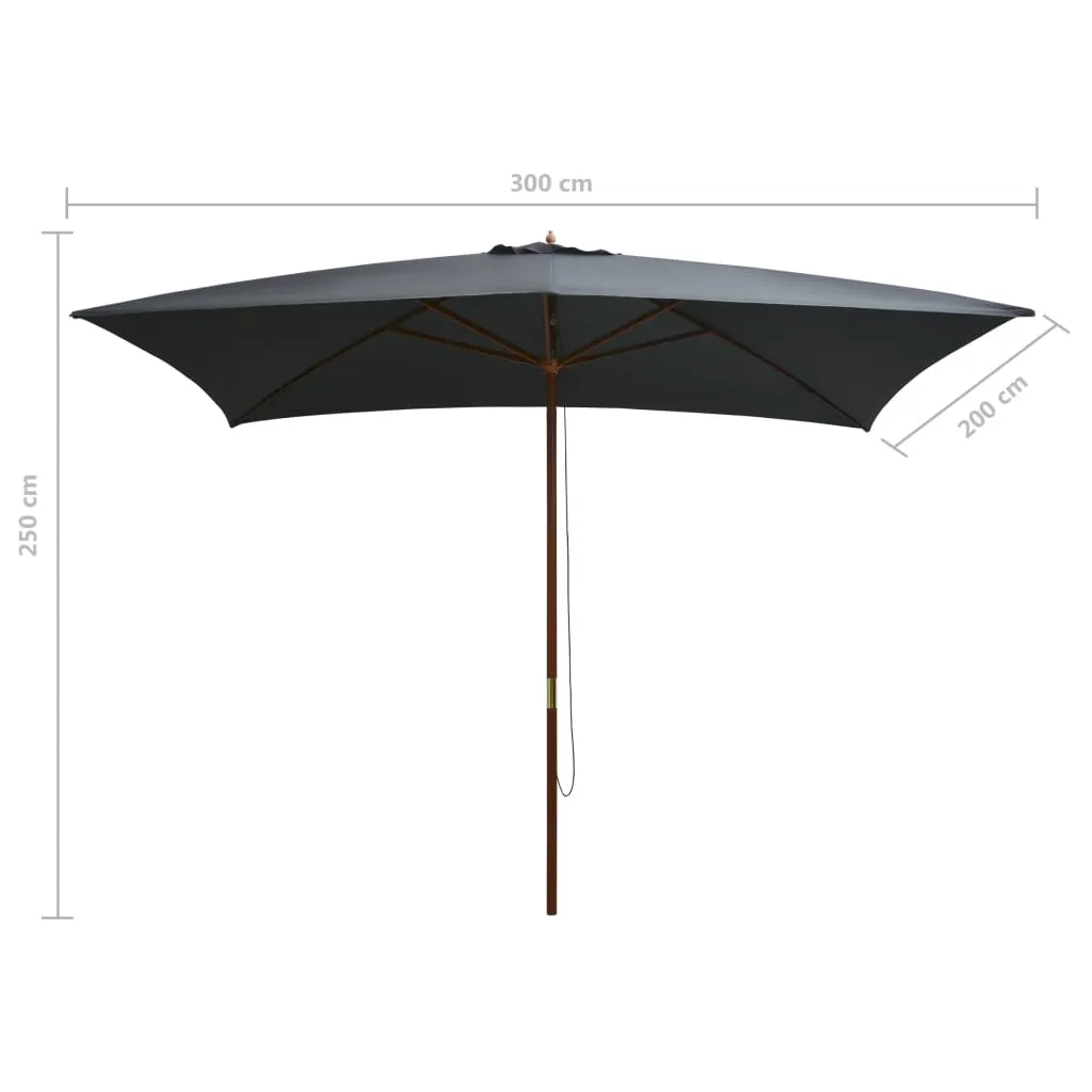 Eleganter Sonnenschirm 200x300x250 cm Anthrazitgrau mit Massivholz-Mast