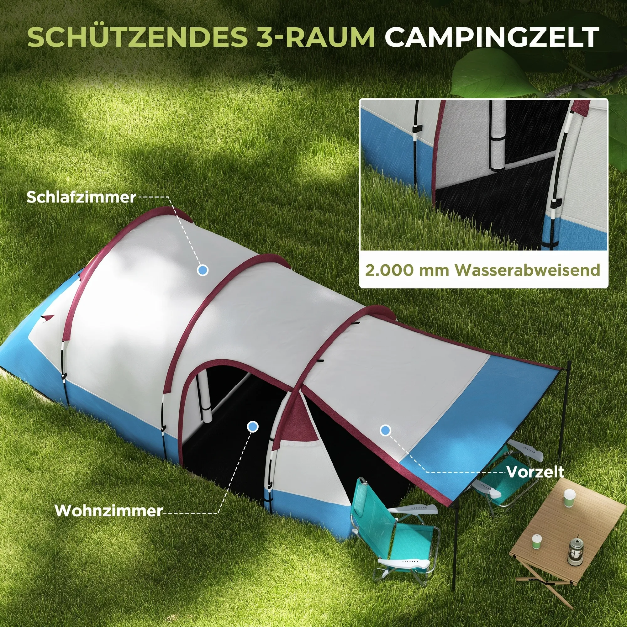 Tunnelzelt 4 Personen 420x200x150 cm Rot