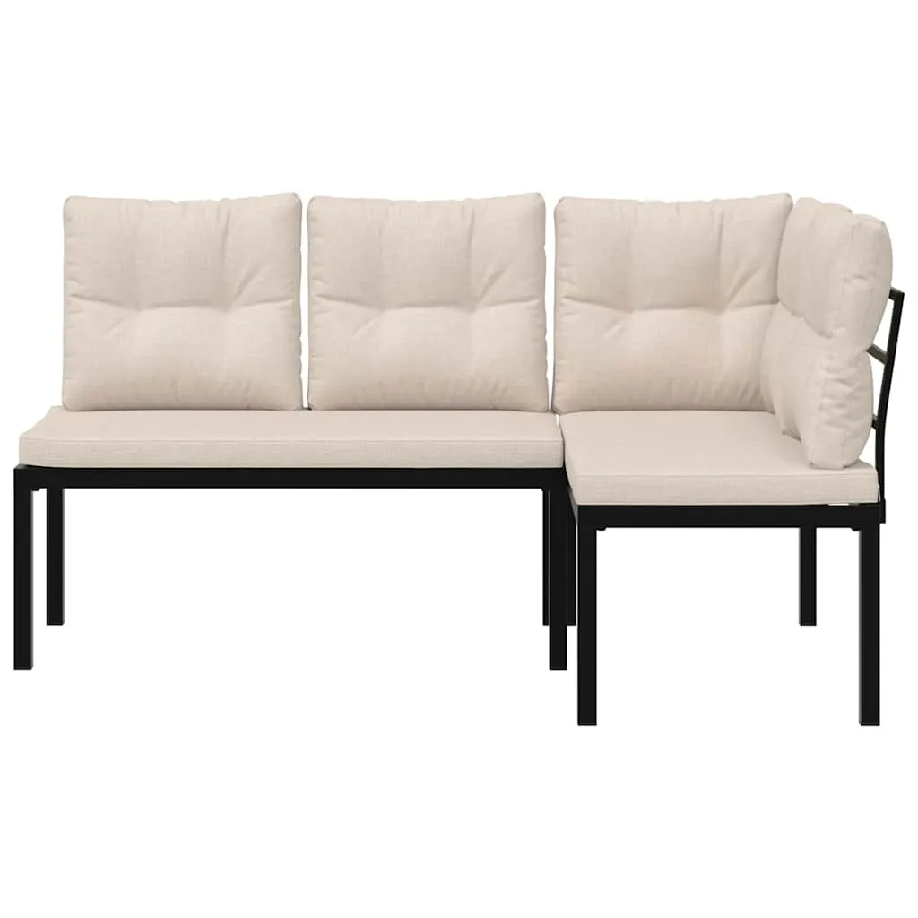 Gartenbank Set Schwarz 118x63x78 cm & 110x63x78 cm mit Kissen