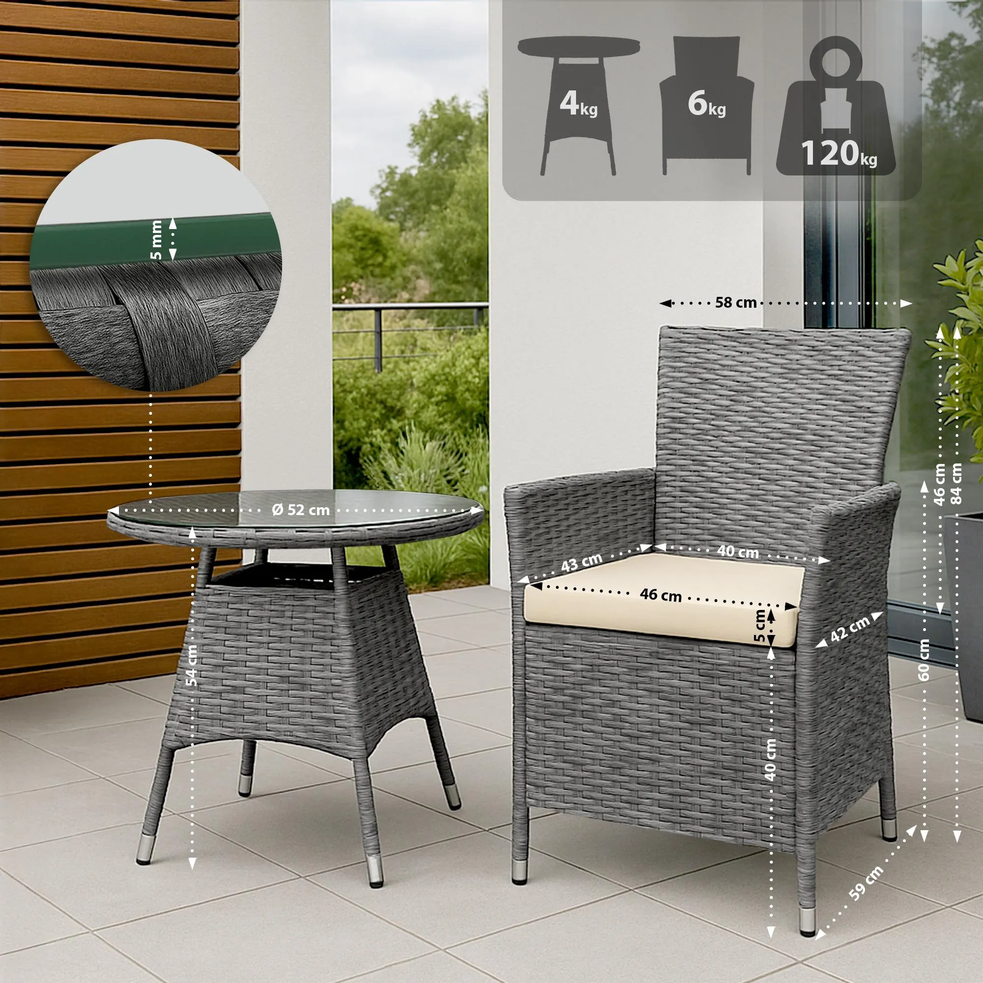 Esstisch-Loungeset Fireda 110x110x84 cm grau-meliert