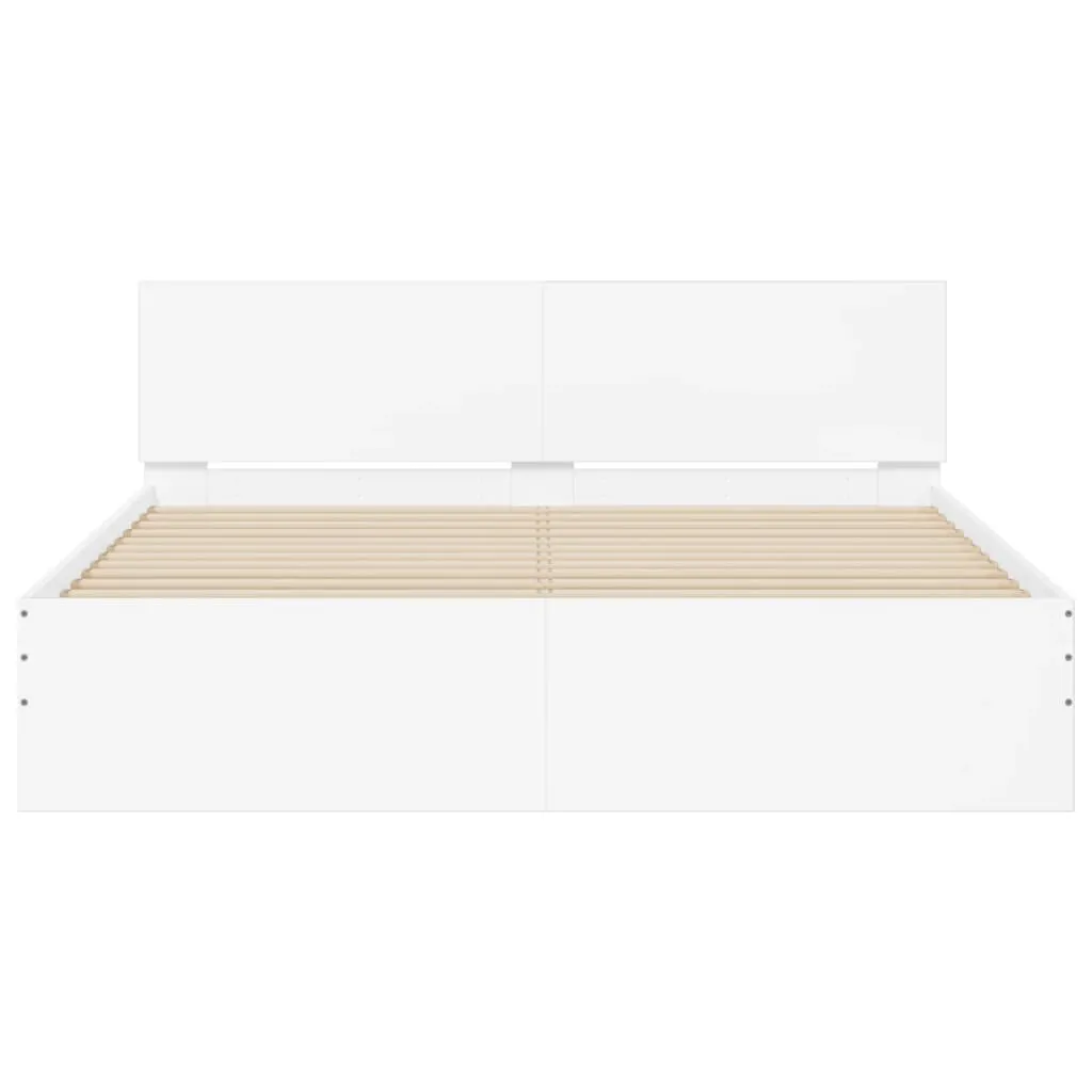 Bett Weiß 193 x 145 x 70 cm mit Holzwerkstoff und Sperrholzlatten