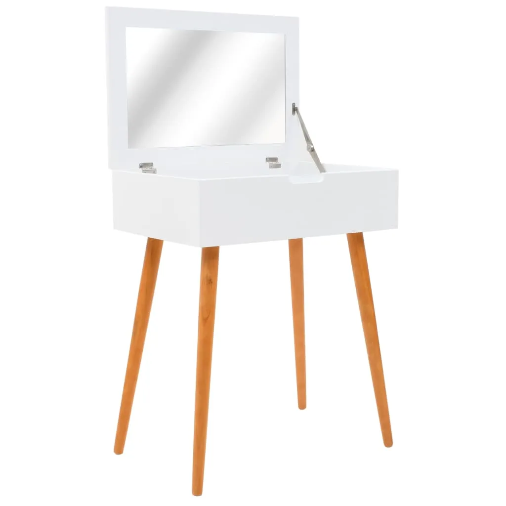 Frisiertisch 60x40x75 cm Weiß mit MDF, Glas und Massivholzbeinen