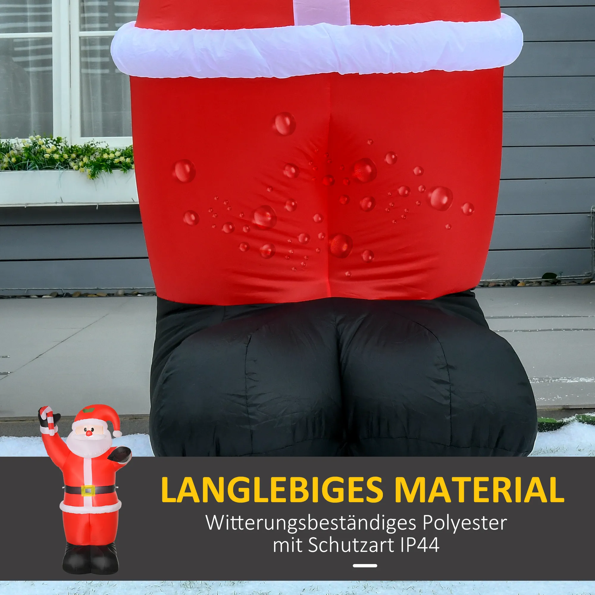 Aufblasbar Weihnachtsdeko, 2,4 m Weihnachtsmann mit LED-Beleuchtung, Zuckerstange