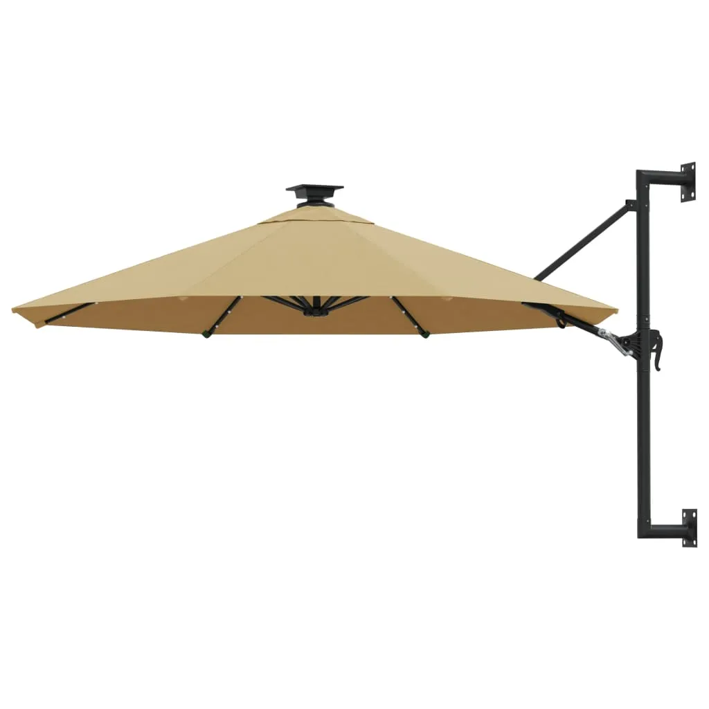 Wandmontierter Sonnenschirm Taupe 300 x 131 cm mit LED-Beleuchtung