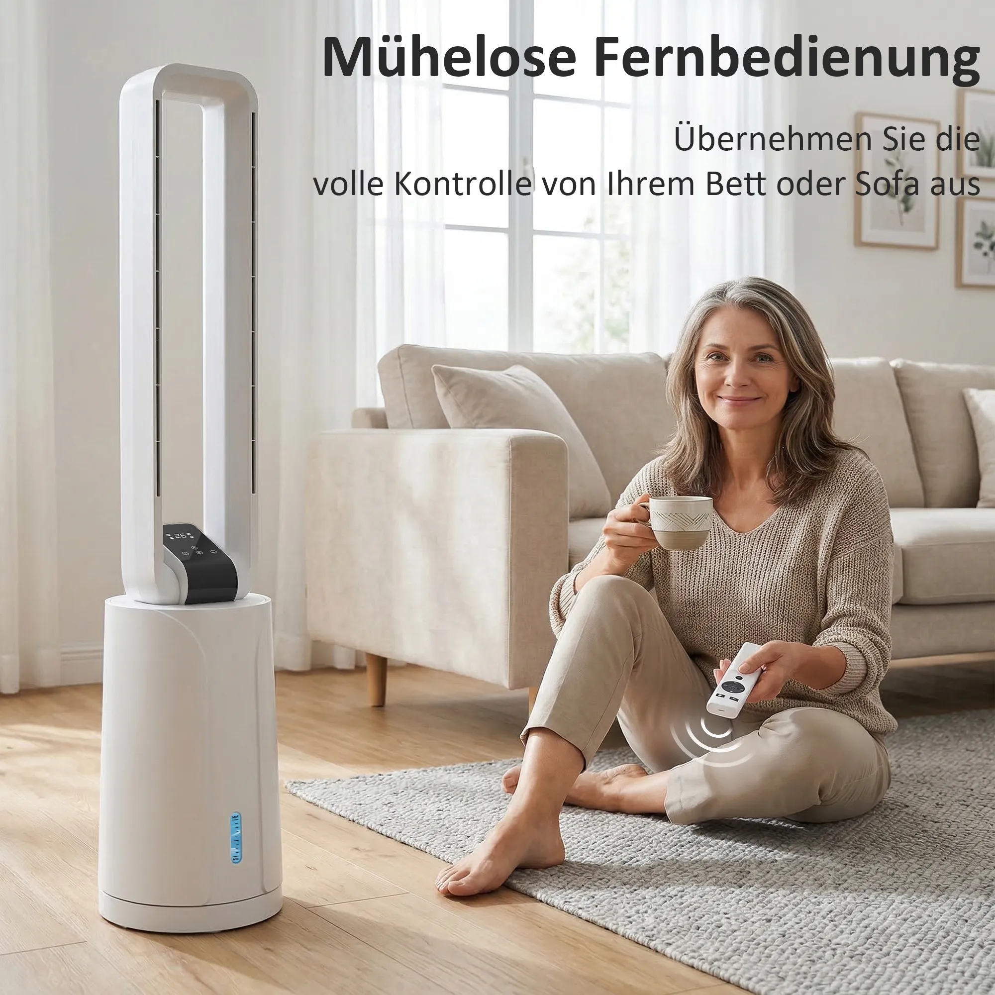 Verdunstungsluftkühler mit Fernbedienung, 15-Stunden-Timer, Kühlakku für Zuhause und Büro, Weiß