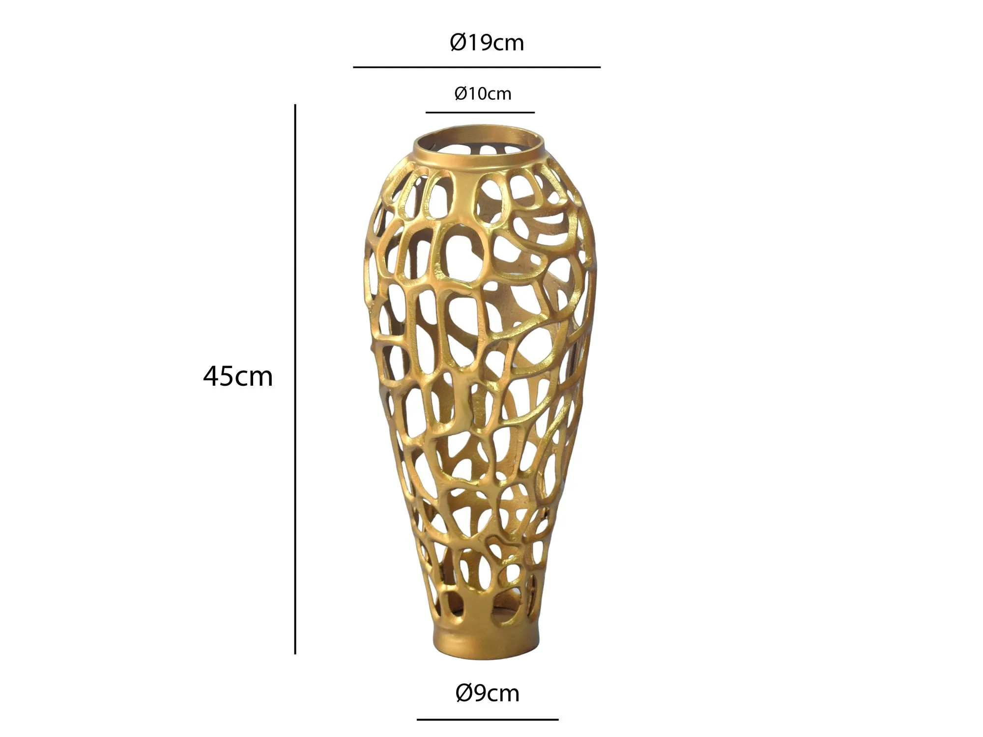 Dekovase Aluminium 45cm Gold - Design Blumenvase Groß - Metallvase Modern - Bodenvase rund für Trockenblumen - Standvase Hoch - Wohnzimmer Deko - Wohndeko Handmade