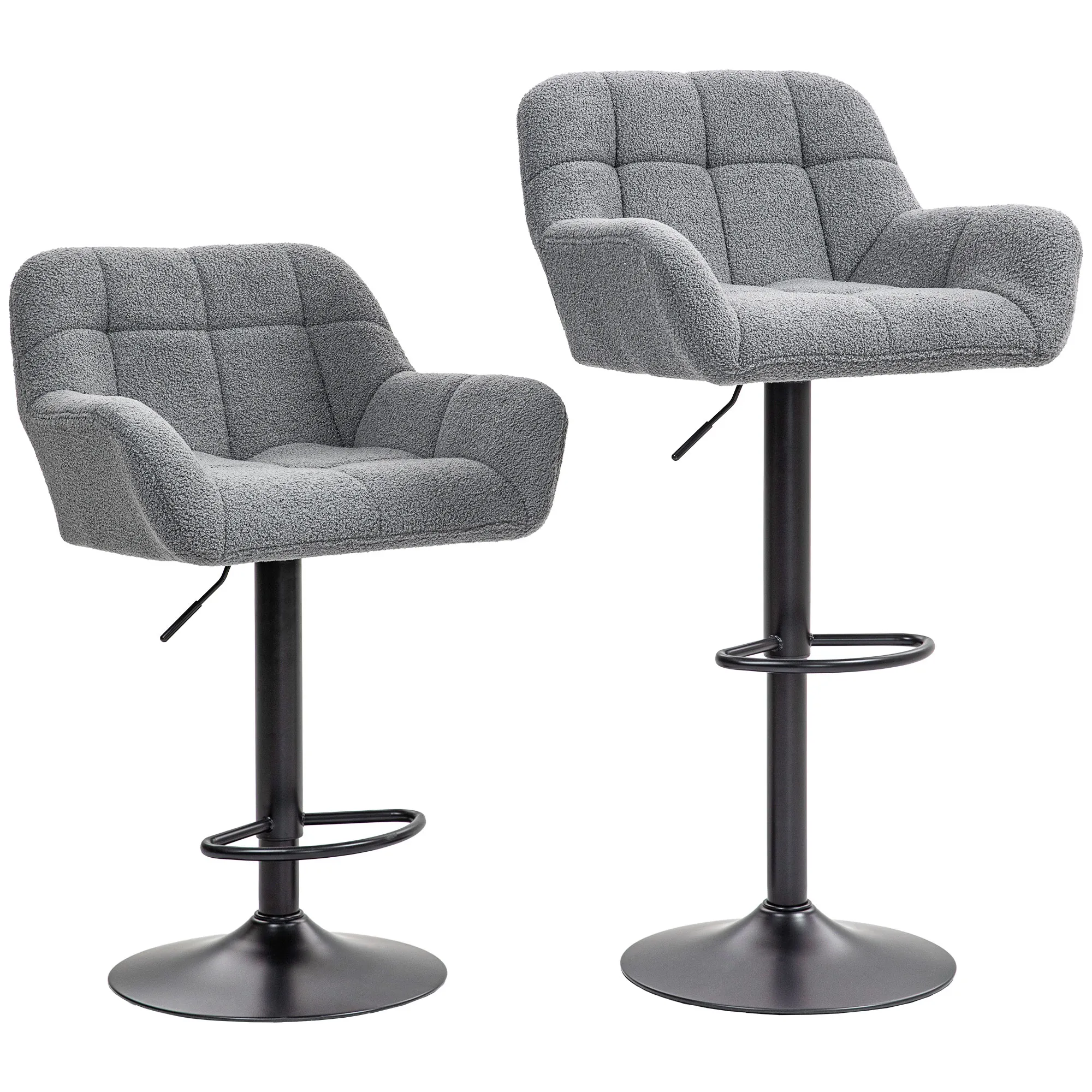 Barhocker 2er-Set Retro-Design höhenverstellbar Fleece-Optik Grau + Schwarz