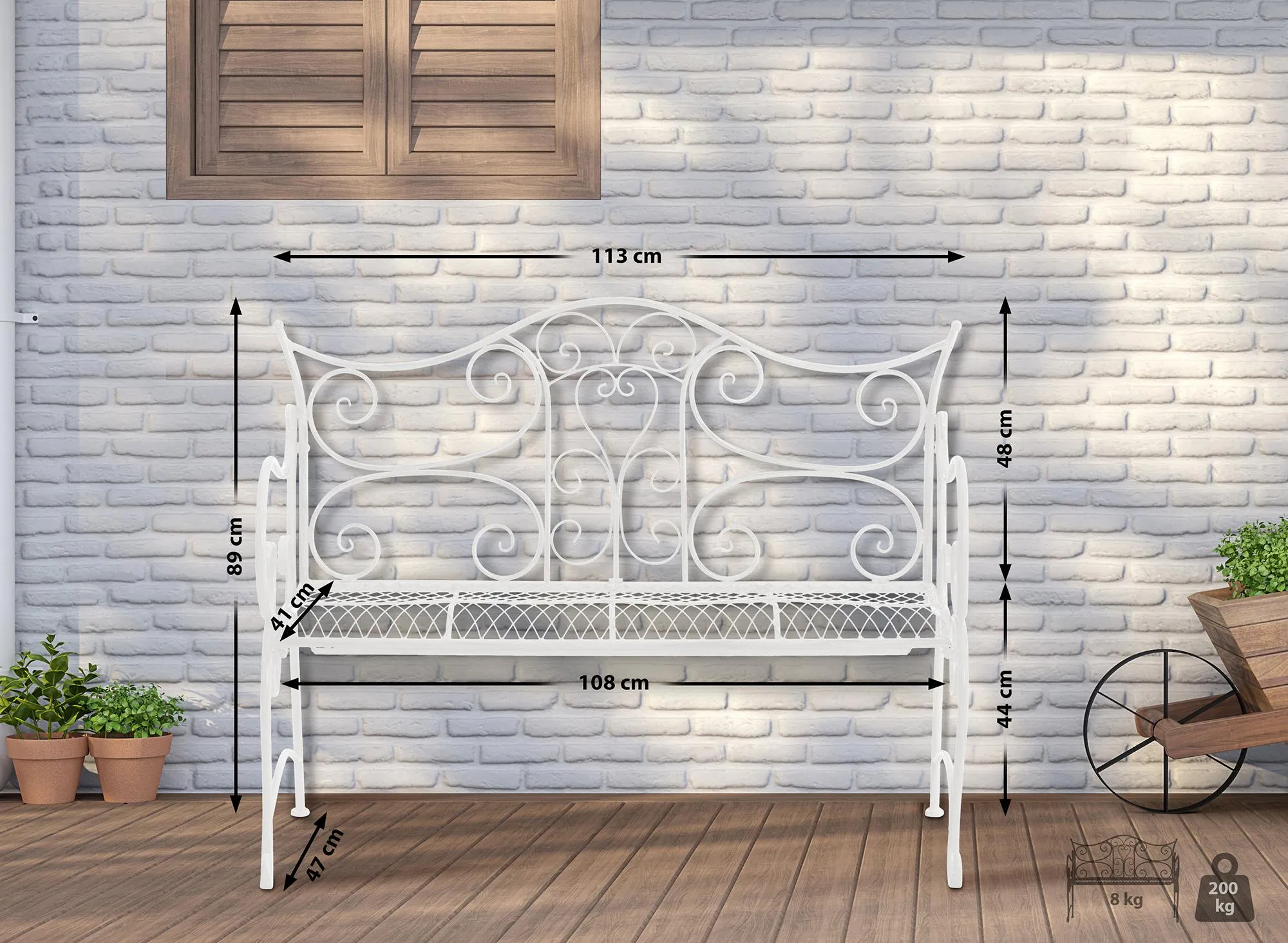 Gartenbank Tara 113x47x89 cm weiß
