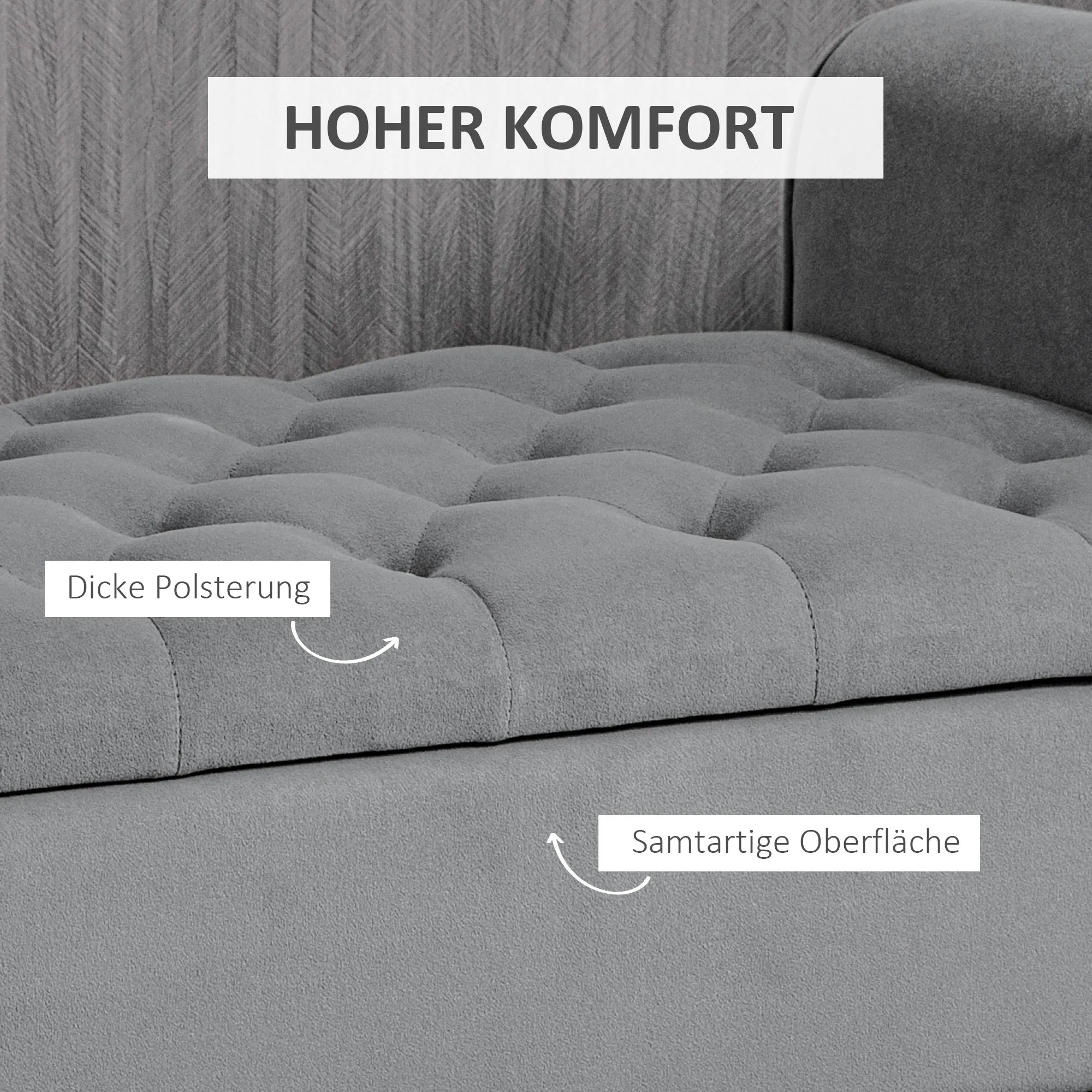 Sitzbank Polsterbank Bettbank, Knopfheftung, Samtoptik, 126 cm x 48,5 cm x 57 cm, Grau