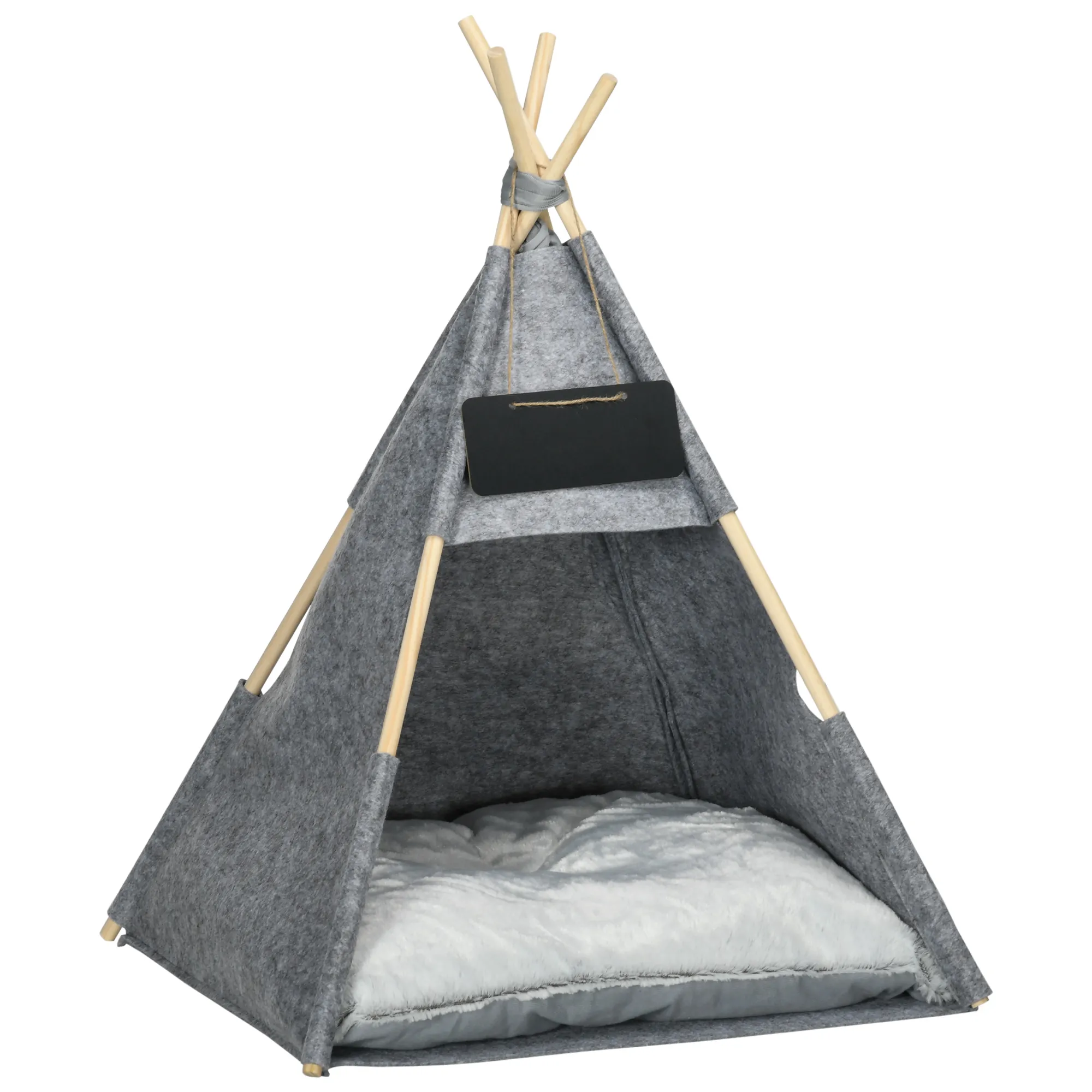 Haustierzelt Katzenhaus Hundezelt Katzenbett Katzenzelt mit weichem Kissen Plüsch Filz maschinenwaschbar Grau 58 x 58 x 80 cm