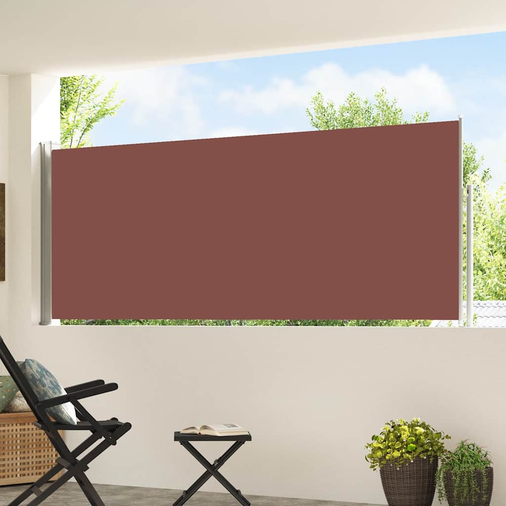 Seitenmarkise 120 x 0-500 cm in Braun mit grauer Stahlabdeckung