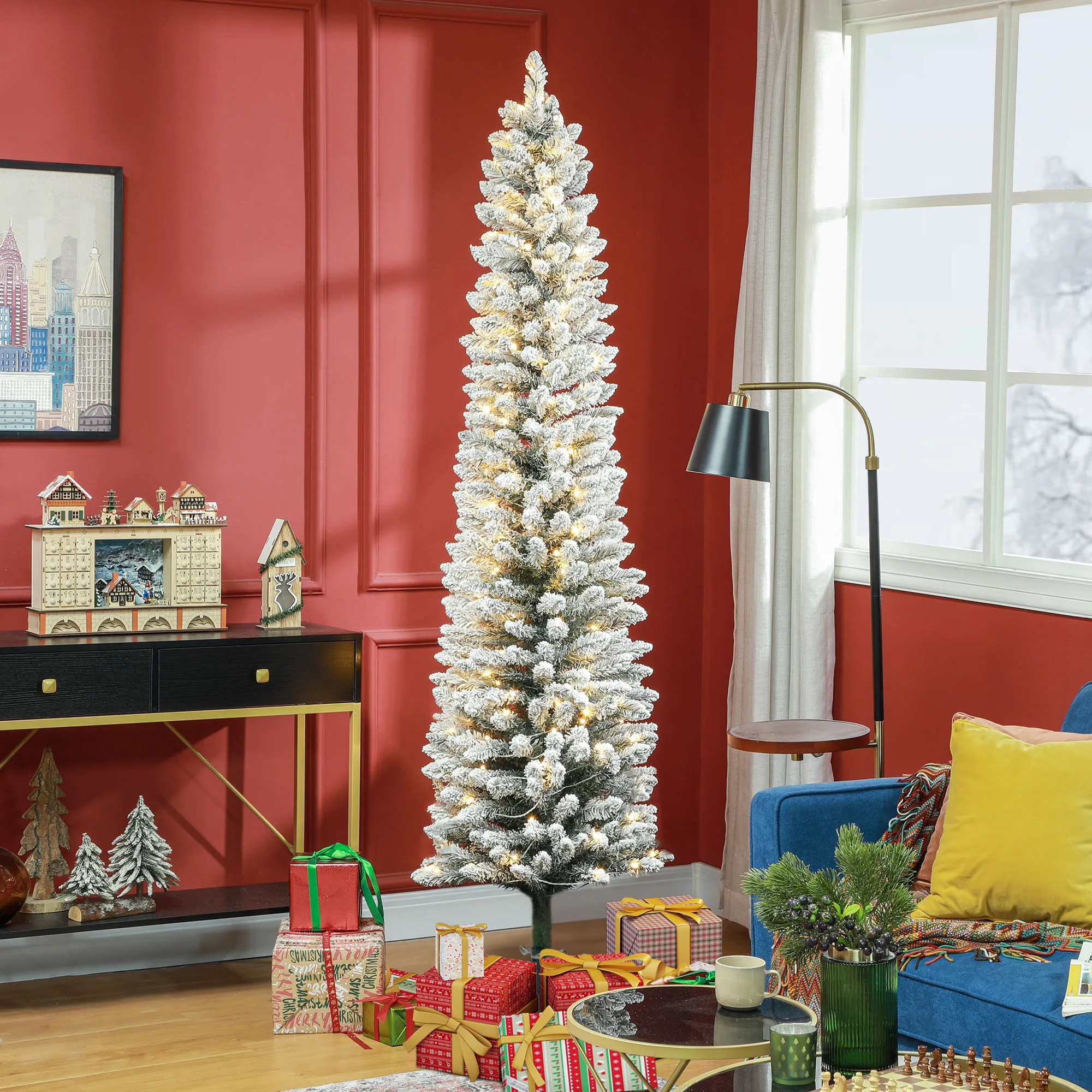 Künstlicher Weihnachtsbaum 210 cm mit LED-Lichterkette Grün-Weiß