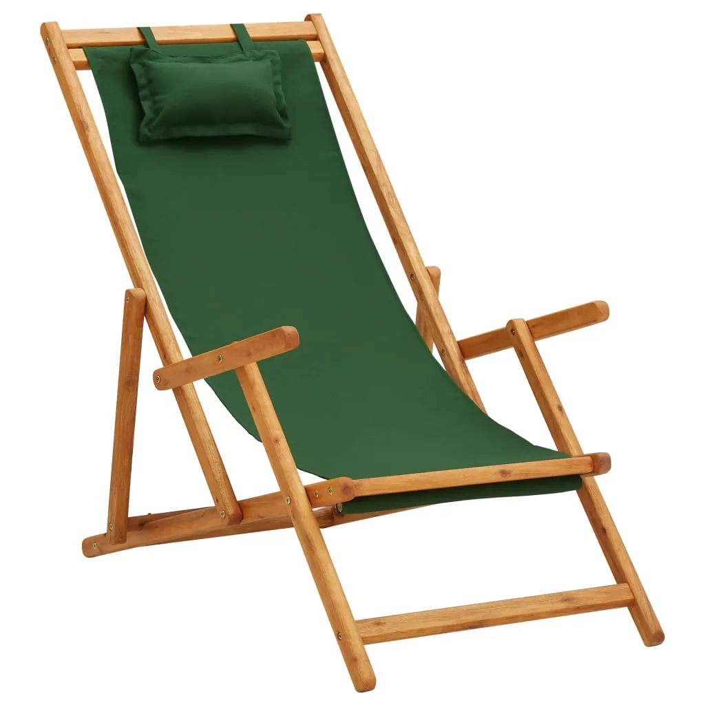 Strandstuhl aus massivem Holz Grün 60 x (112/119/127) x (81/88,5/95) cm