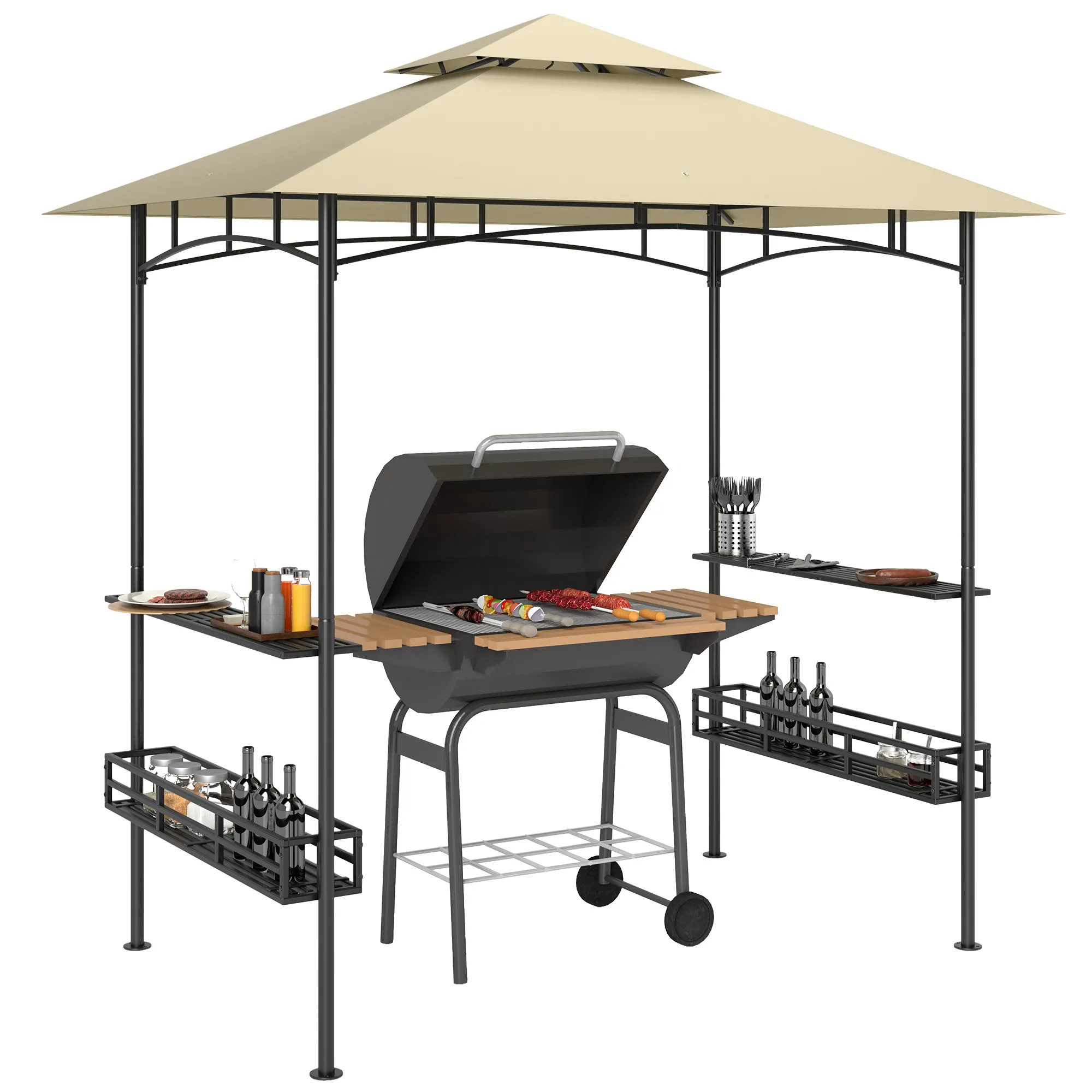 Grillpavillon Beige 240L x 150B x 257H cm mit robustem Rahmen