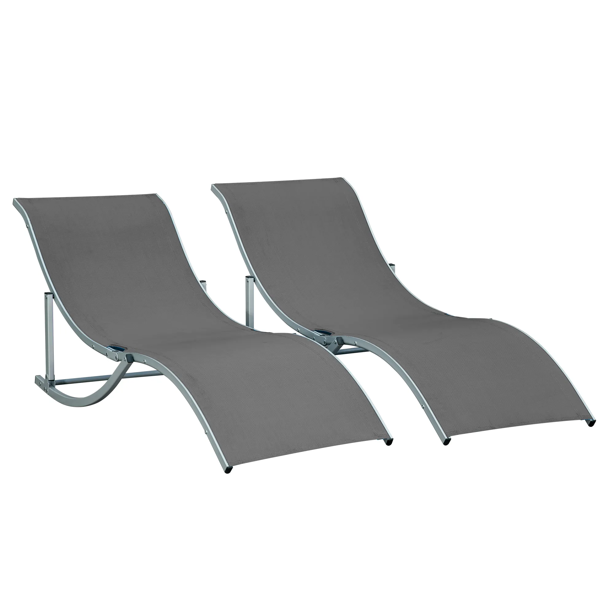 2er Set Sonnenliege Gartenliegen Stoffliege Relaxliege ergonomisch Aluminium Texteline Dunkelgrau 165 x 61 x 63 cm