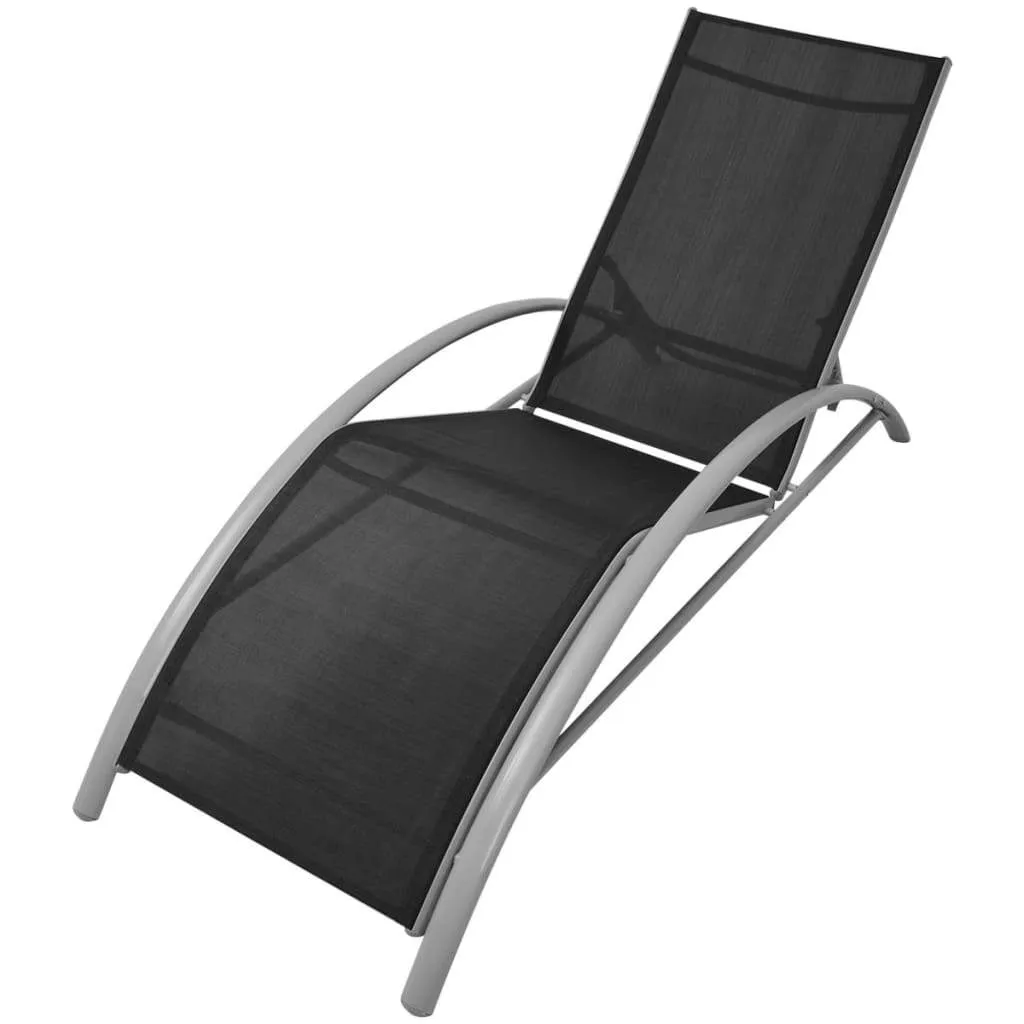 Aluminium Gartenliegen-Set 156x60x89 cm Schwarz/Silbergrau mit Tisch