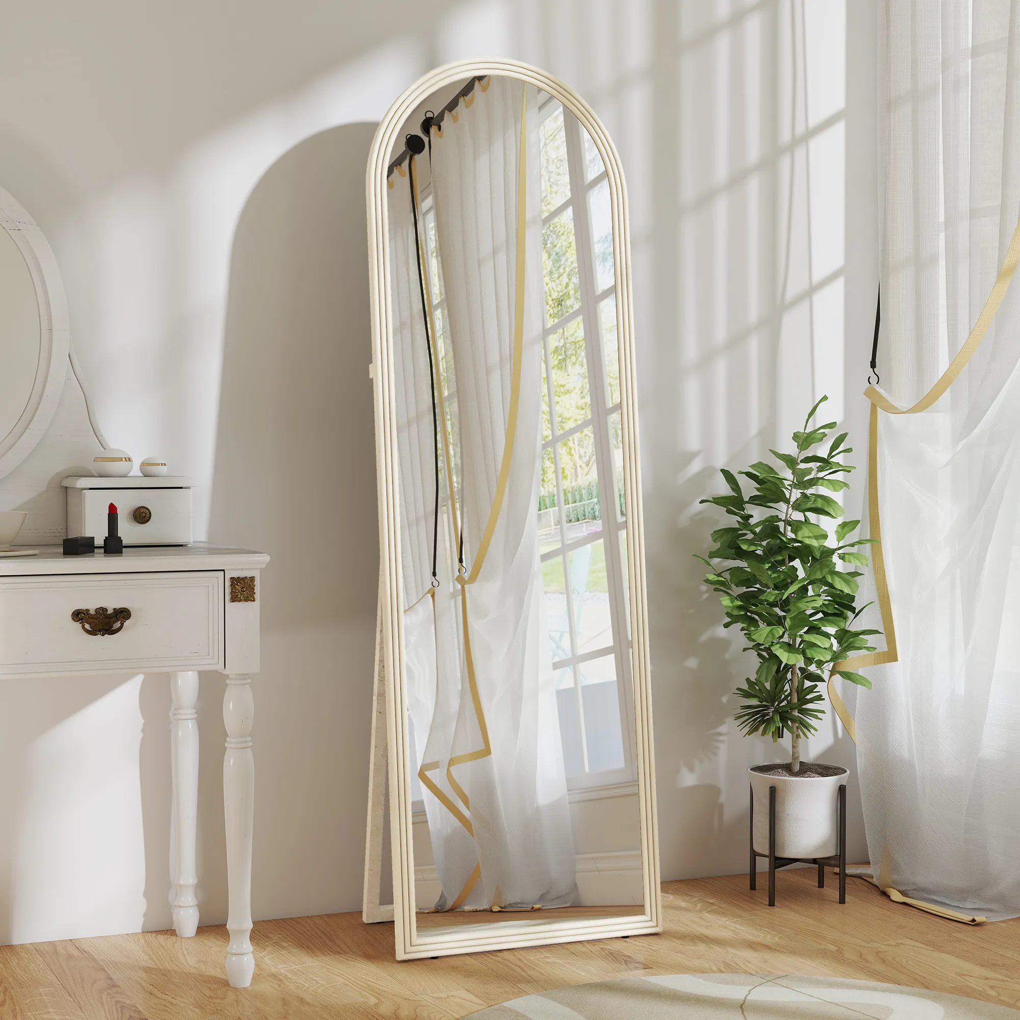Bogenförmiger Standspiegel 50B x 3,7T x 160H cm in Weiß