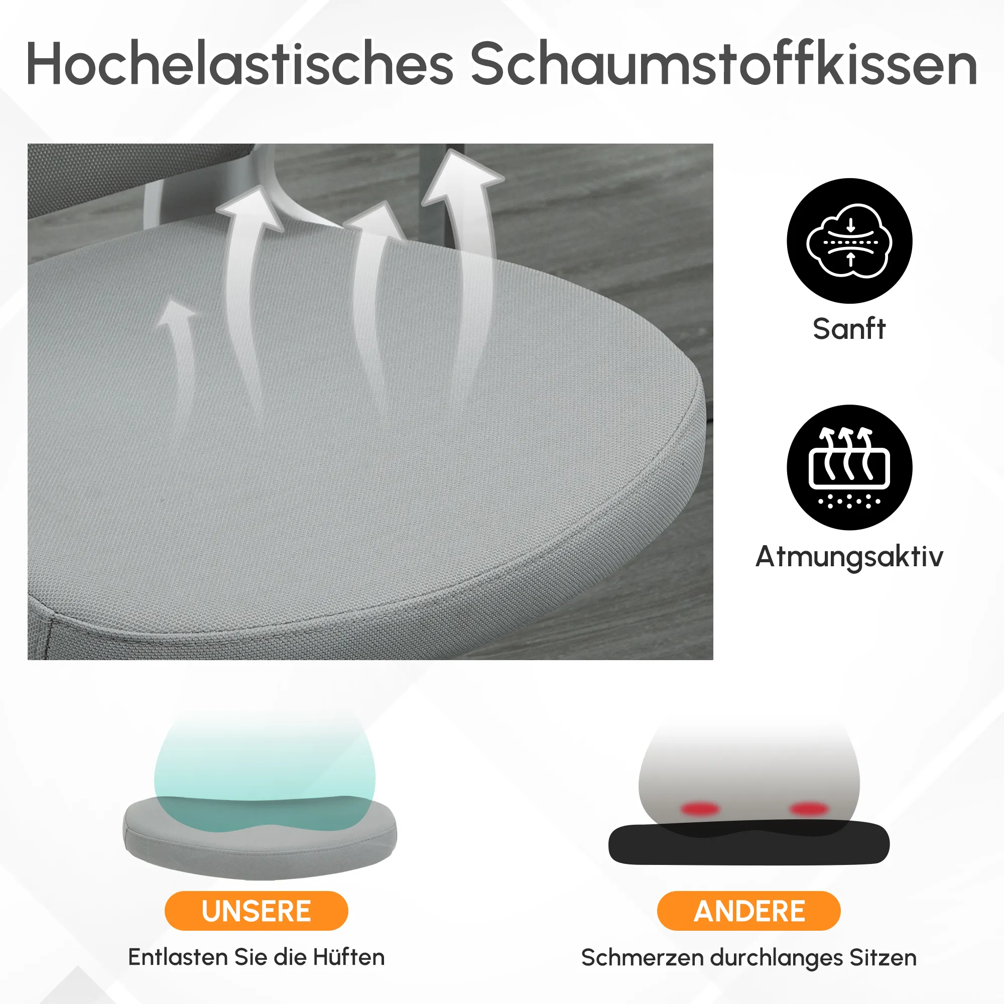 Ergonomischer Bürostuhl Grau 65B x 64T x 114-122H cm
