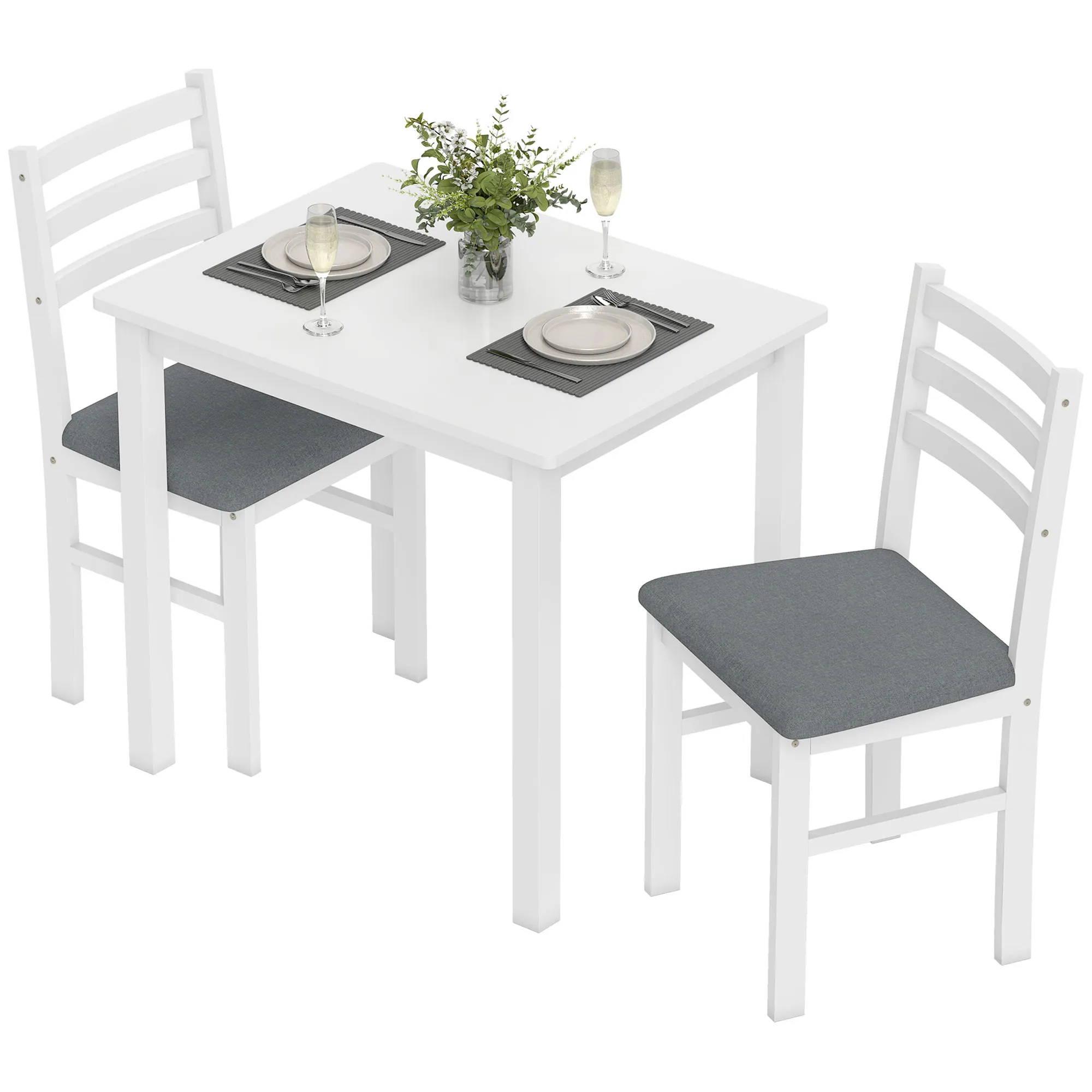 3-teiliges Esstisch-Set mit 2 Stühlen, Küchentisch für kompakte Räume, gepolsterte Stühle, platzsparend, MDF, Weiß