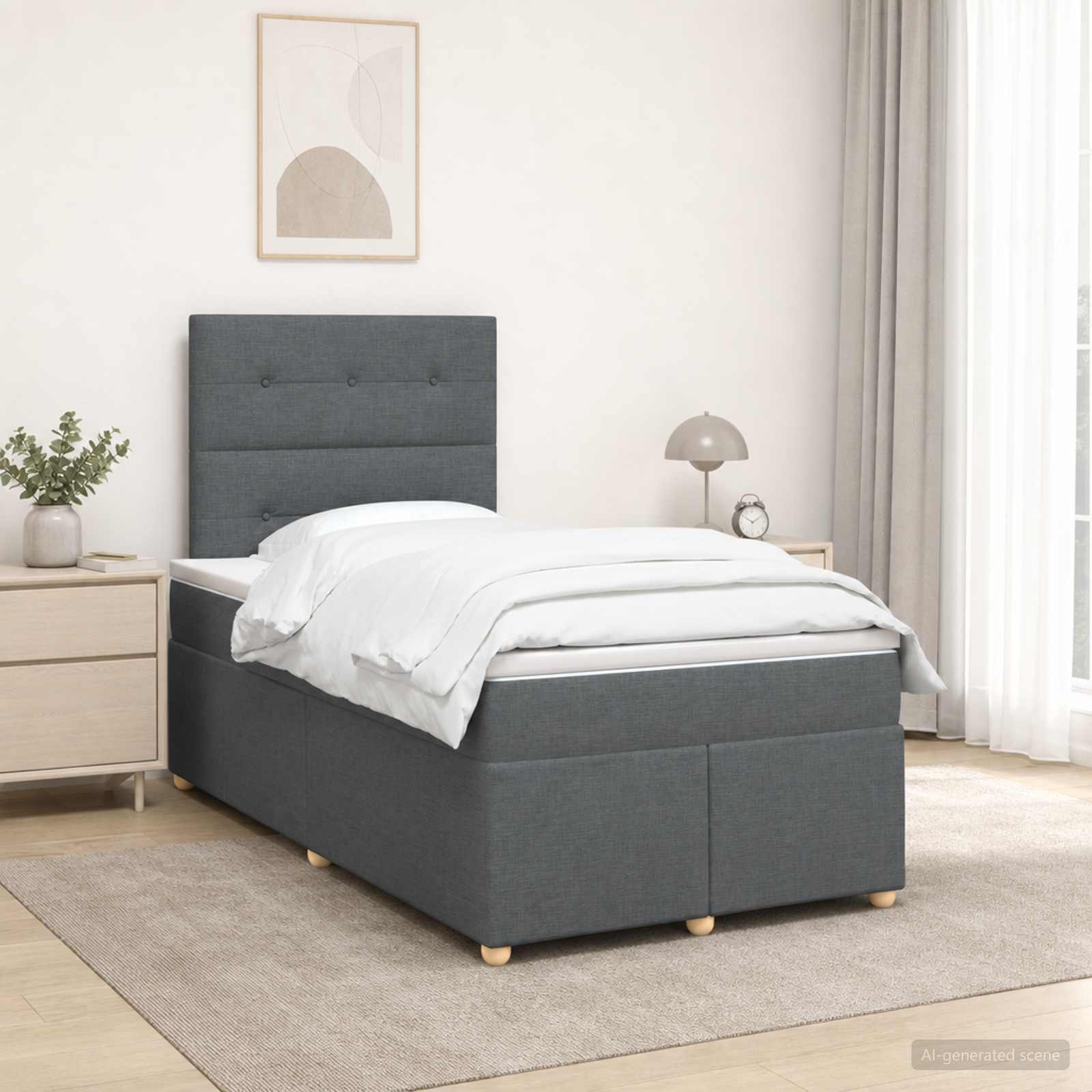 Boxspringbett 120x200 cm mit Topper, Dunkelgrau, Mittelhart