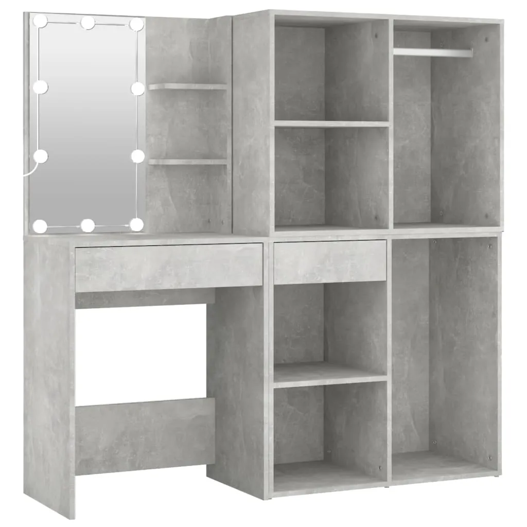 LED-Schminktisch Betongrau 60x40x140 cm mit 2 Schränken aus Holzwerkstoff