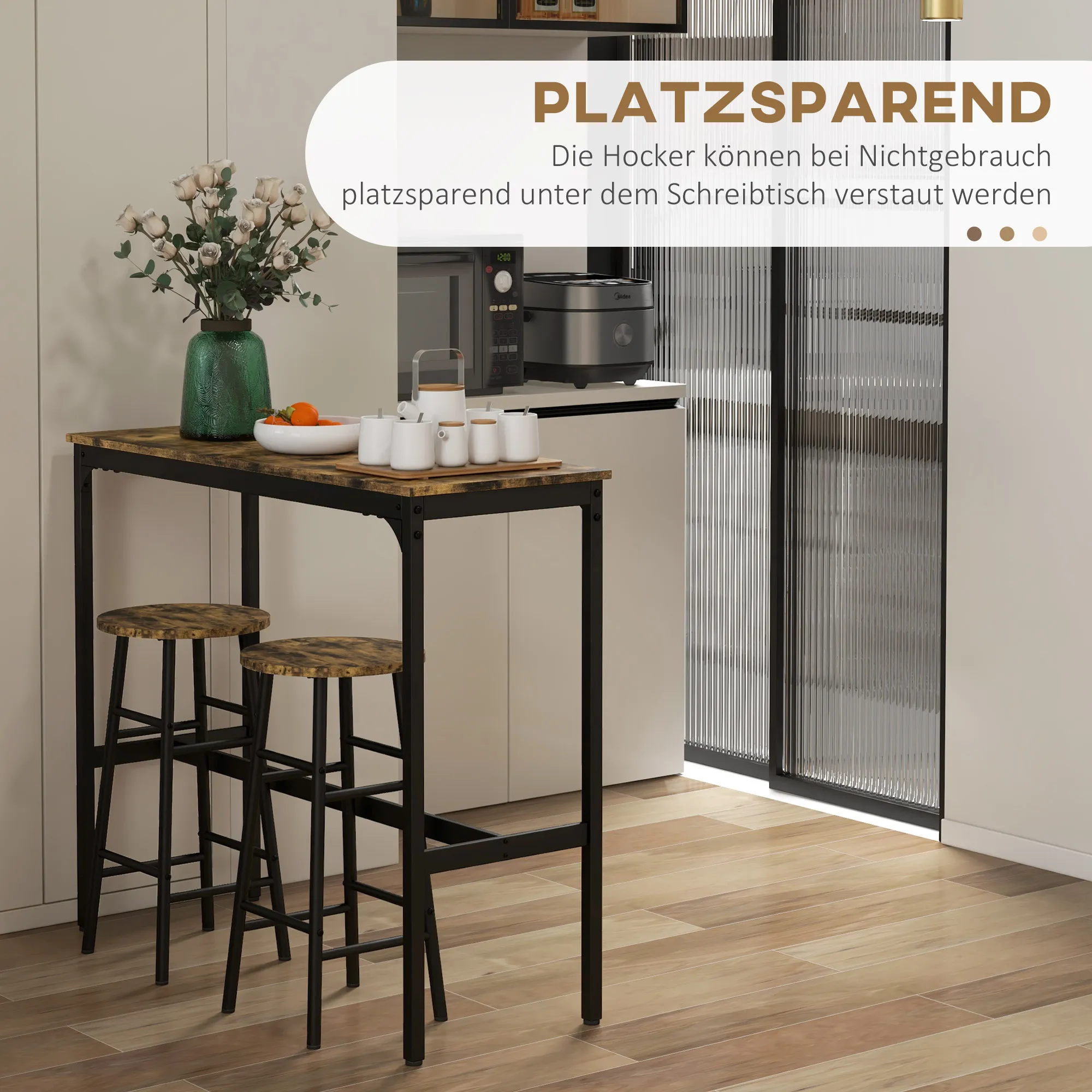 Bartisch-Set für 2 Personen, 105x40x90 cm, Rustikales Braun