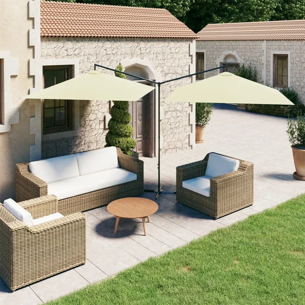 Doppel-Sonnenschirm Sandweiß 600x290x260 cm mit Stahlgestell