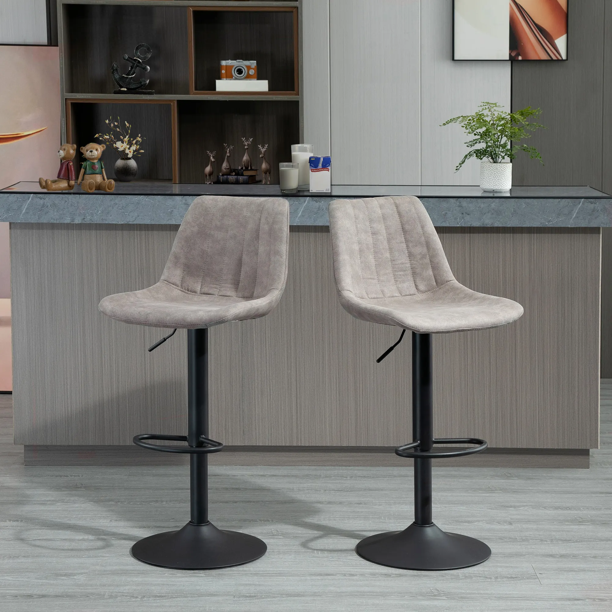 Retro Barhocker 43L x 46,5B x 89-110H cm in Grau-Schwarz
