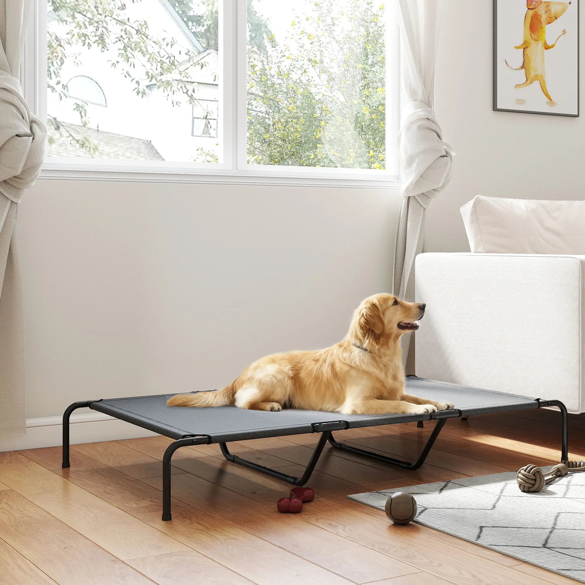 Hundebett Outdoor erhöht für große Hunde, Stahl, 152x94x23 cm, Grau