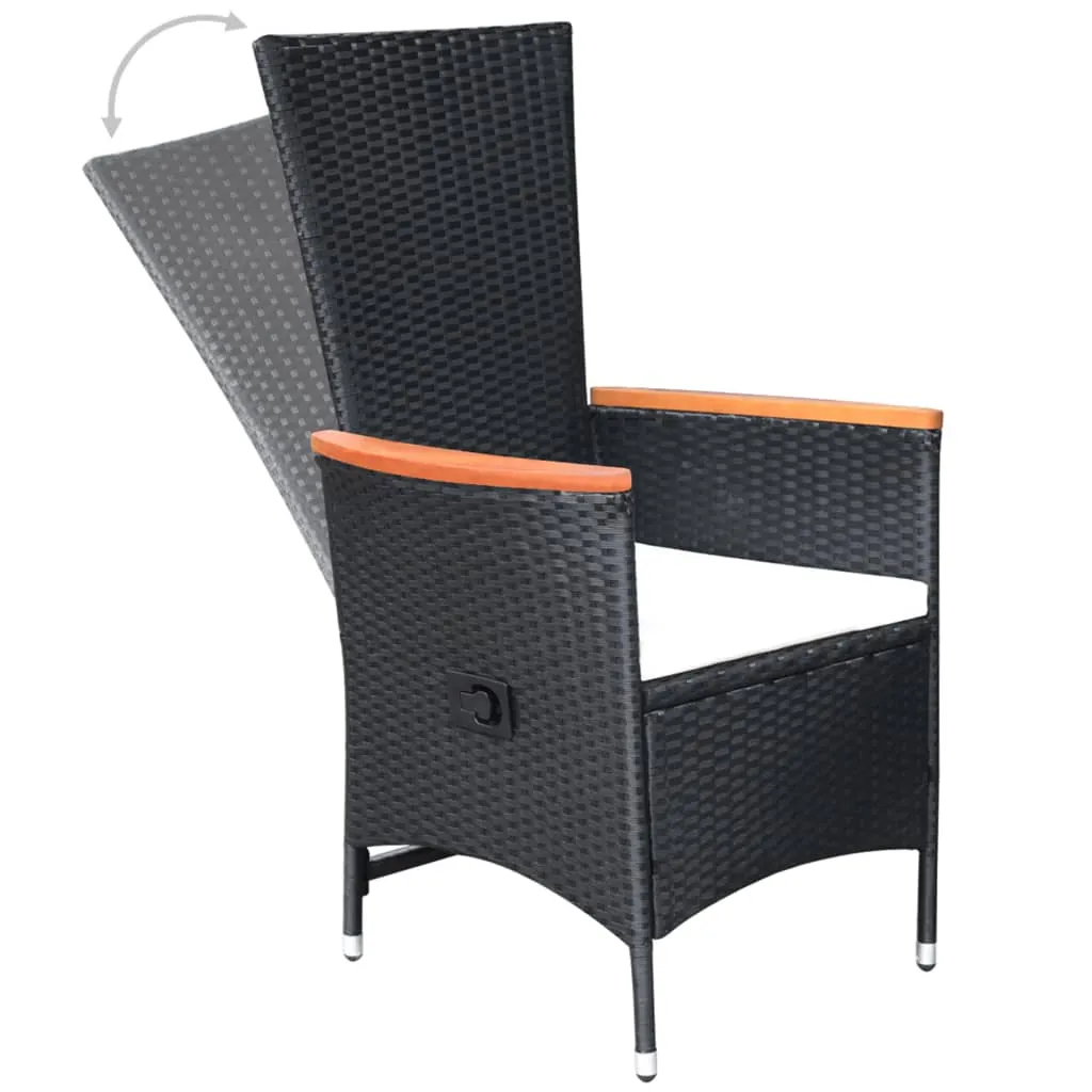 2er Set Rattan-Liegestühle Schwarz 58x62x108 cm mit Echtholz-Armlehnen