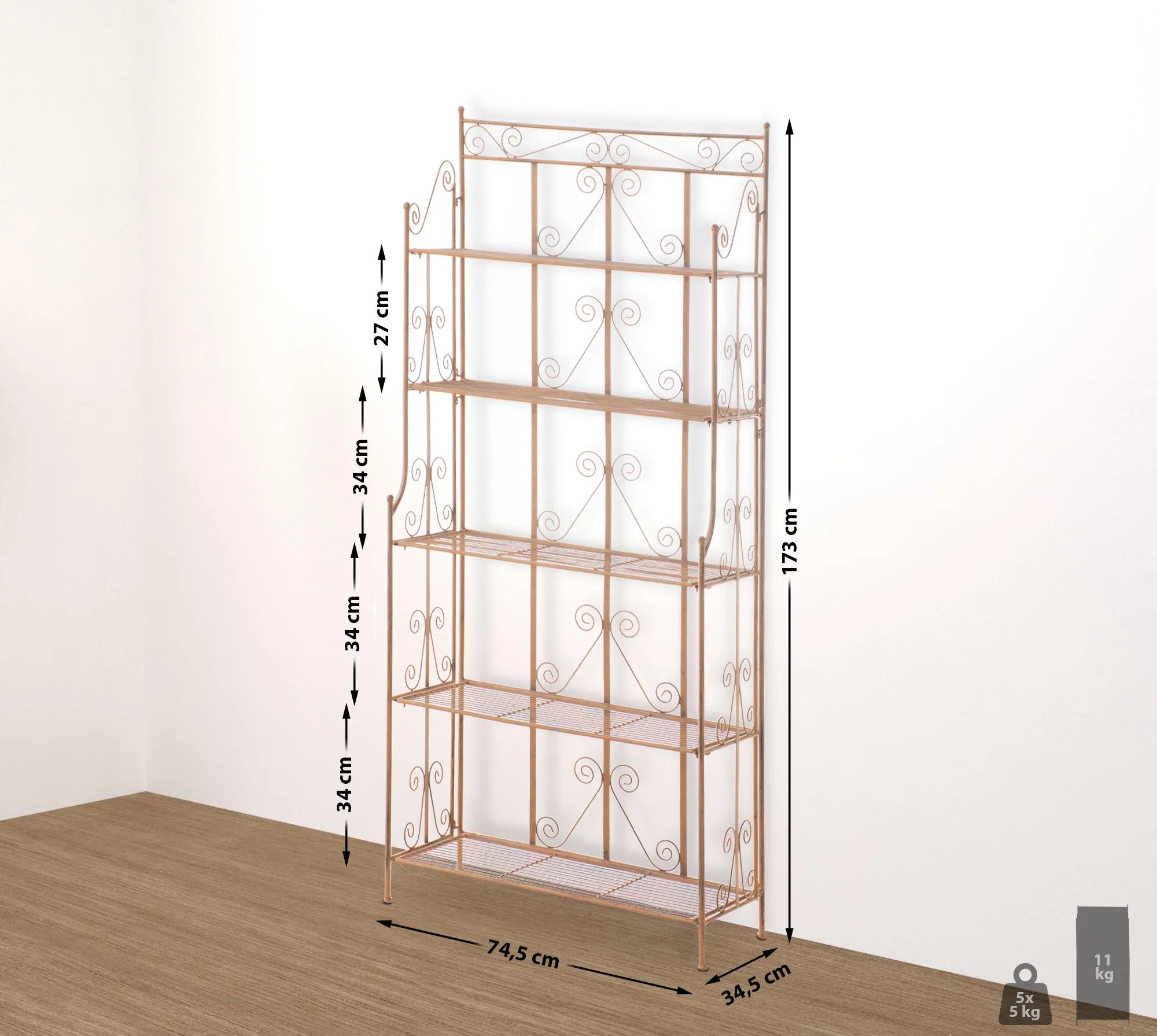 Standregal Ciara klappbar 173x74,5x34,5 cm antik braun