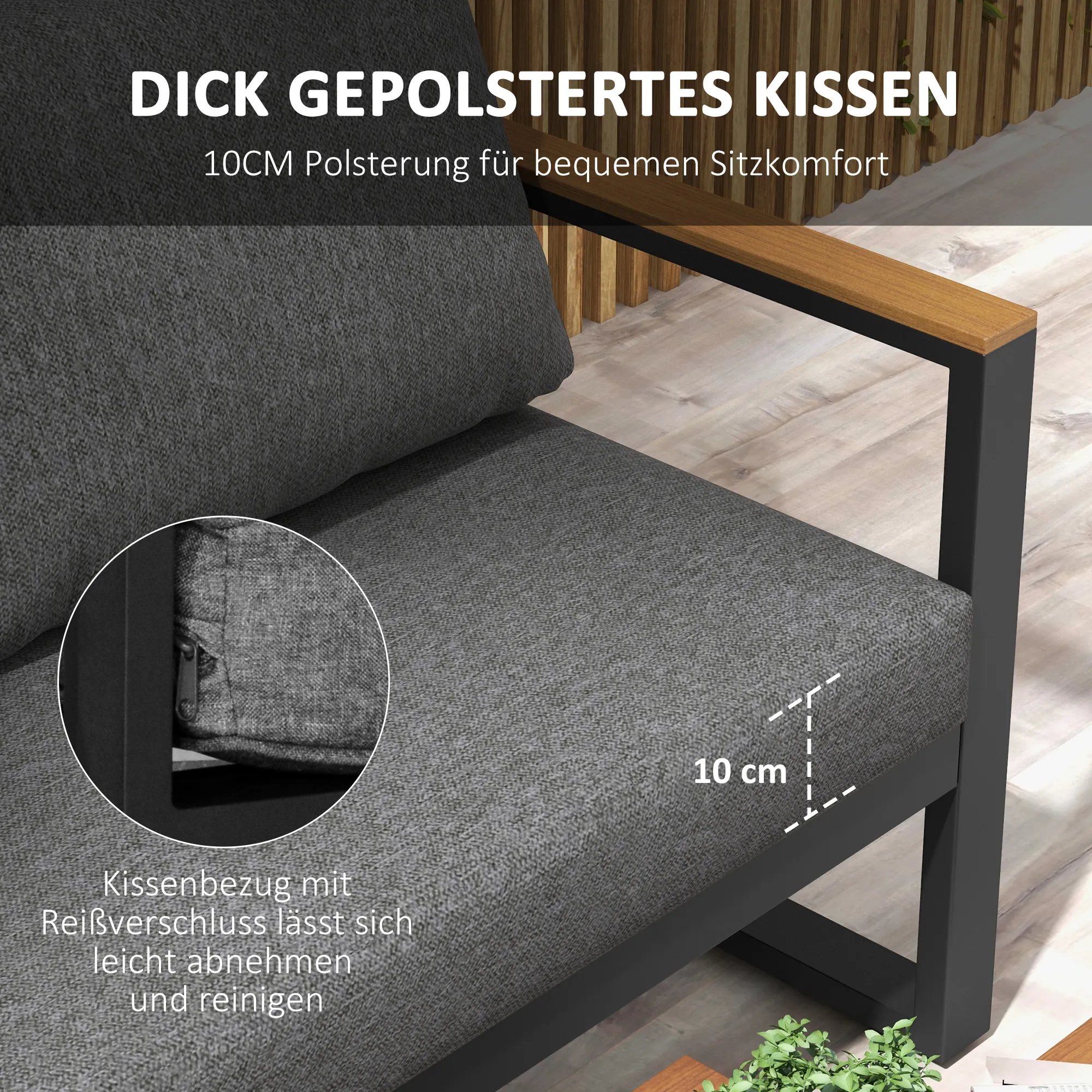 Fünfteiliges Outdoor-Sofa-Set Dunkelgrau 124x61x71,5 cm