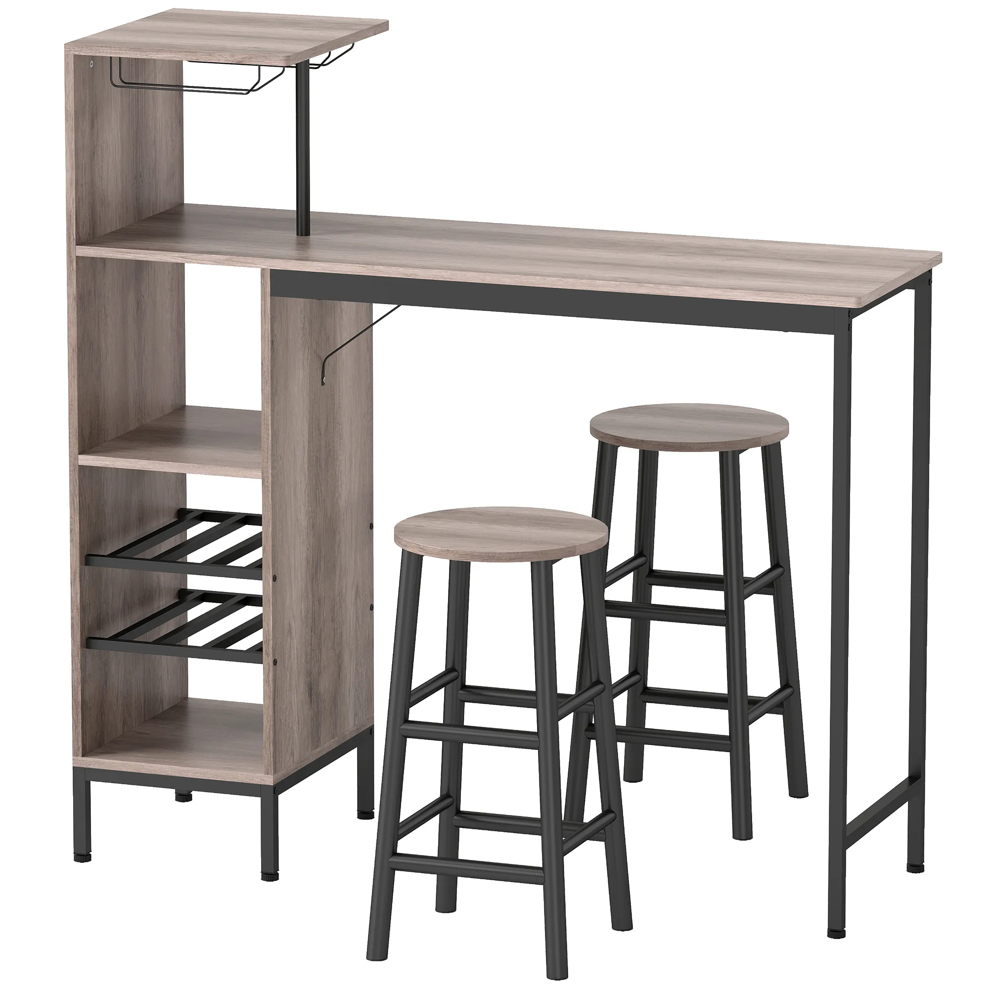 Bartisch-Set Grau 121,5B x 40T x 122H cm mit 2 Hockern