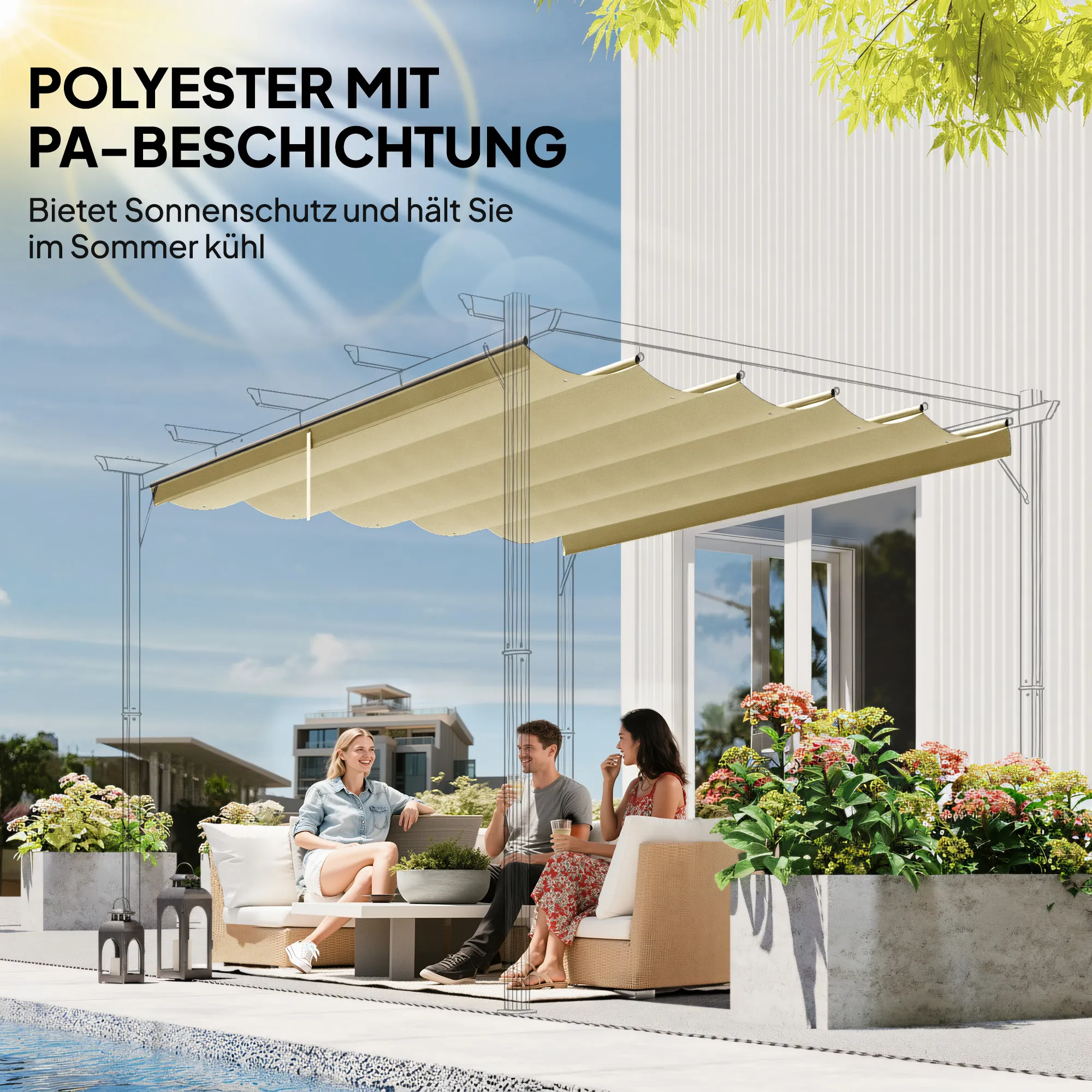 Ersatzdach 3 x 3 m Beige für Pavillons