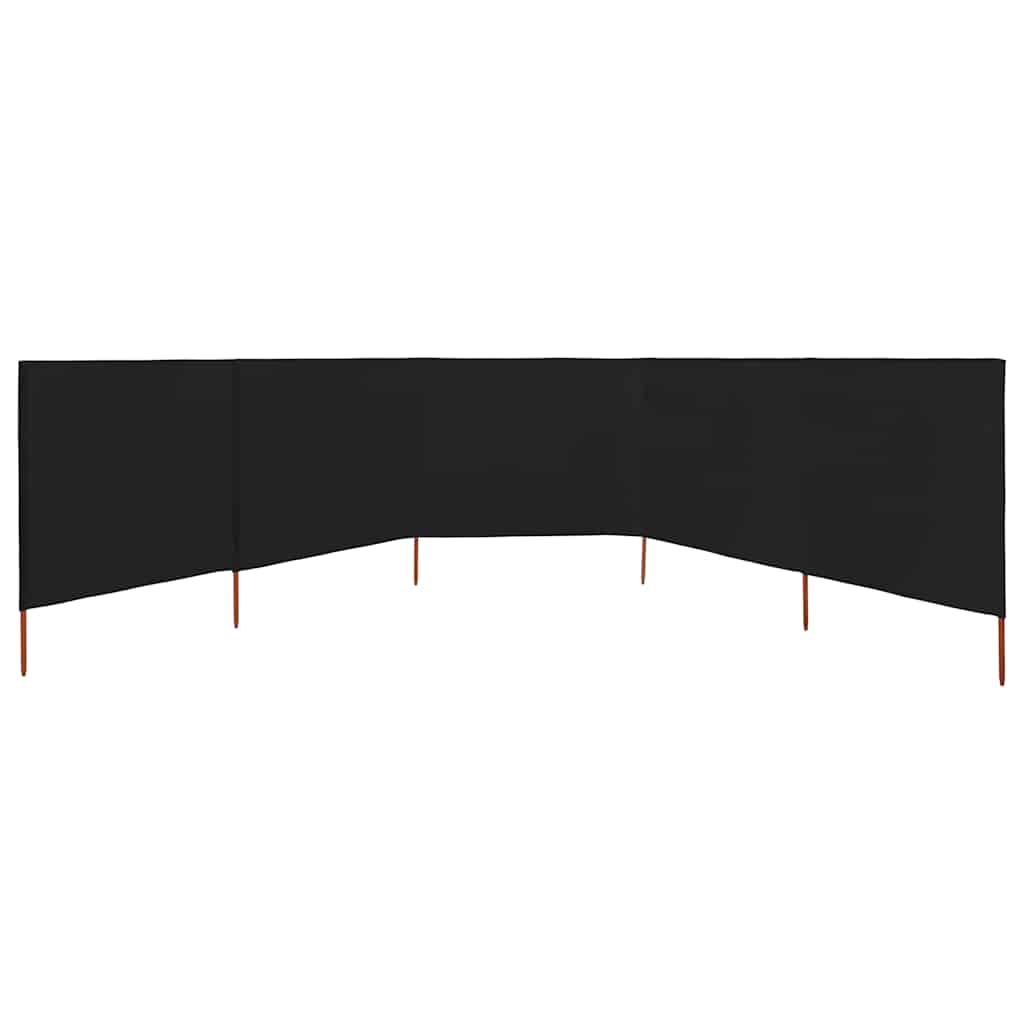 5-teiliger faltbarer Windschutz 600x160 cm Schwarz aus Vlies und Massivholz