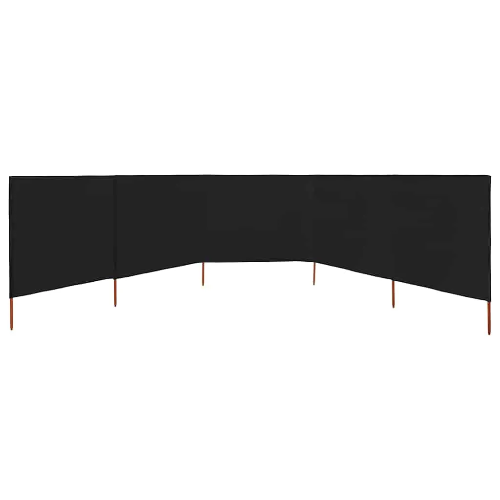 5-teiliger faltbarer Windschutz 600x160 cm Schwarz aus Vlies und Massivholz