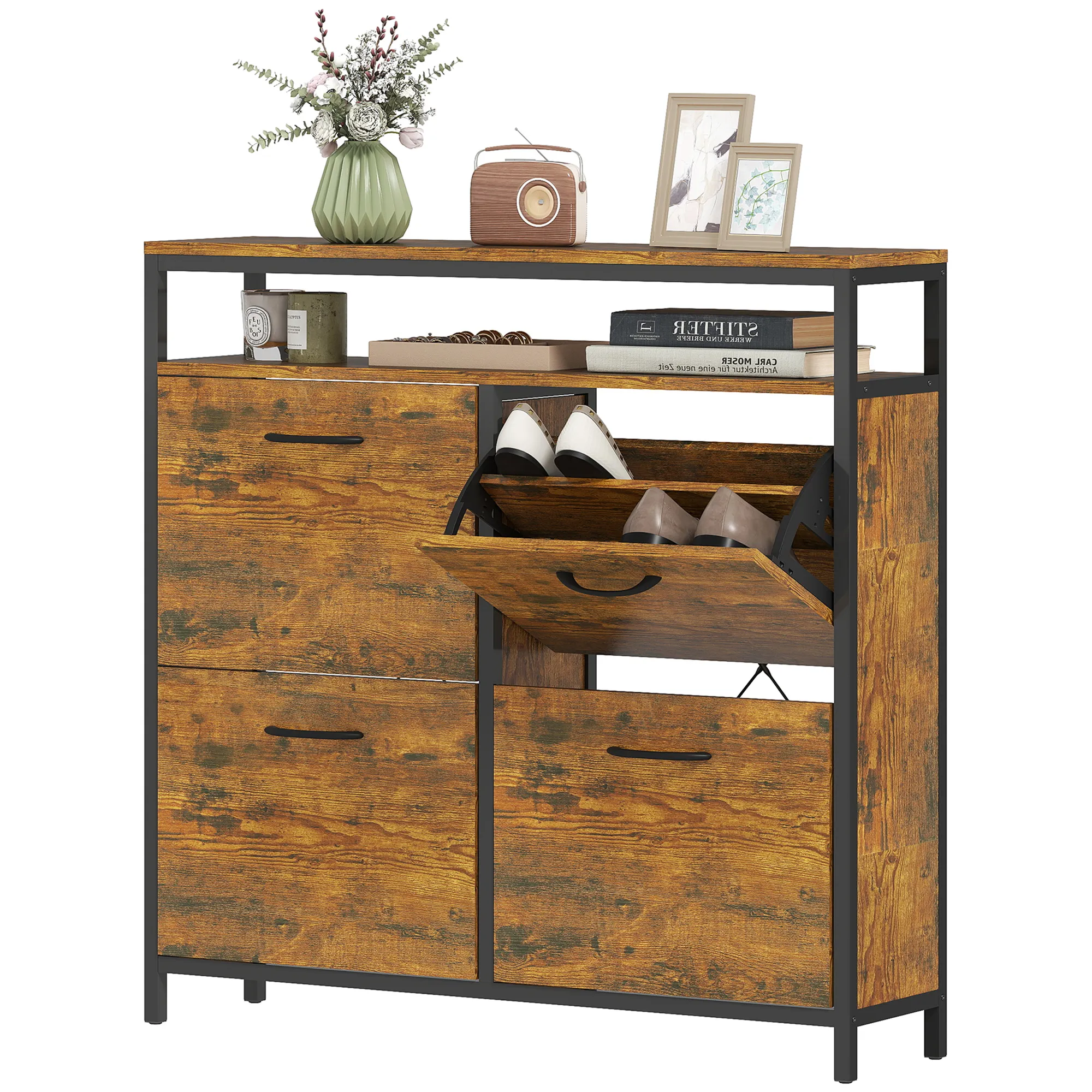 Schuhschrank 98L x 24B x 95H cm in Rustikales Braun