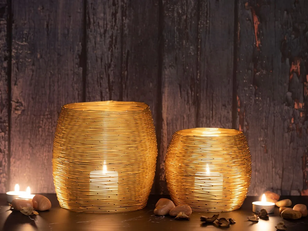 tinkaro Teelichthalter Set 2-teilig BESOR Aluminium Windlichter Gold