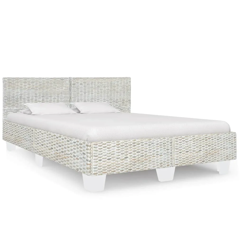 Bettgestell aus Massivholz und Rattan 210x149x77 cm Grau
