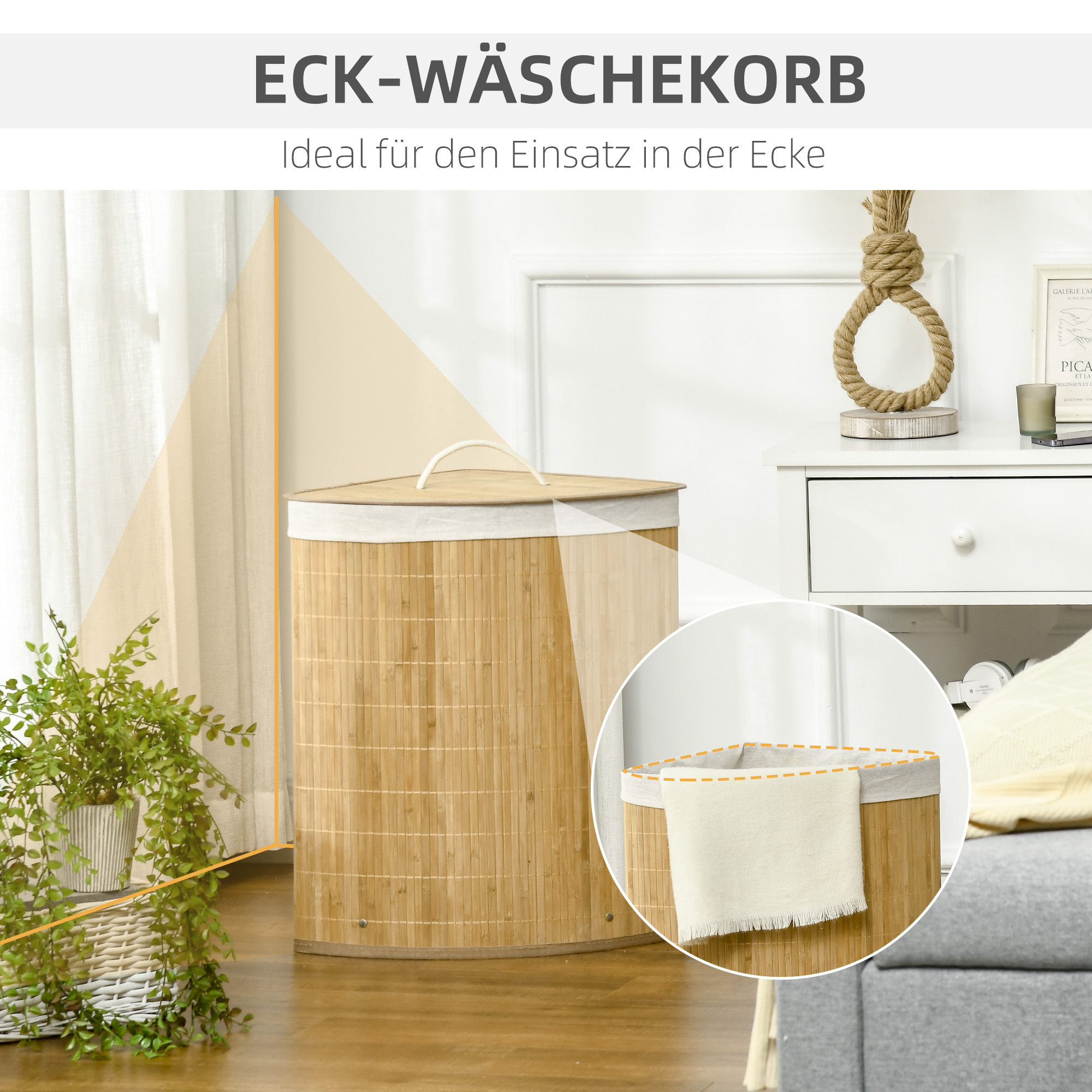 Wäschekorb 38L x 38B x 57H cm in Natur