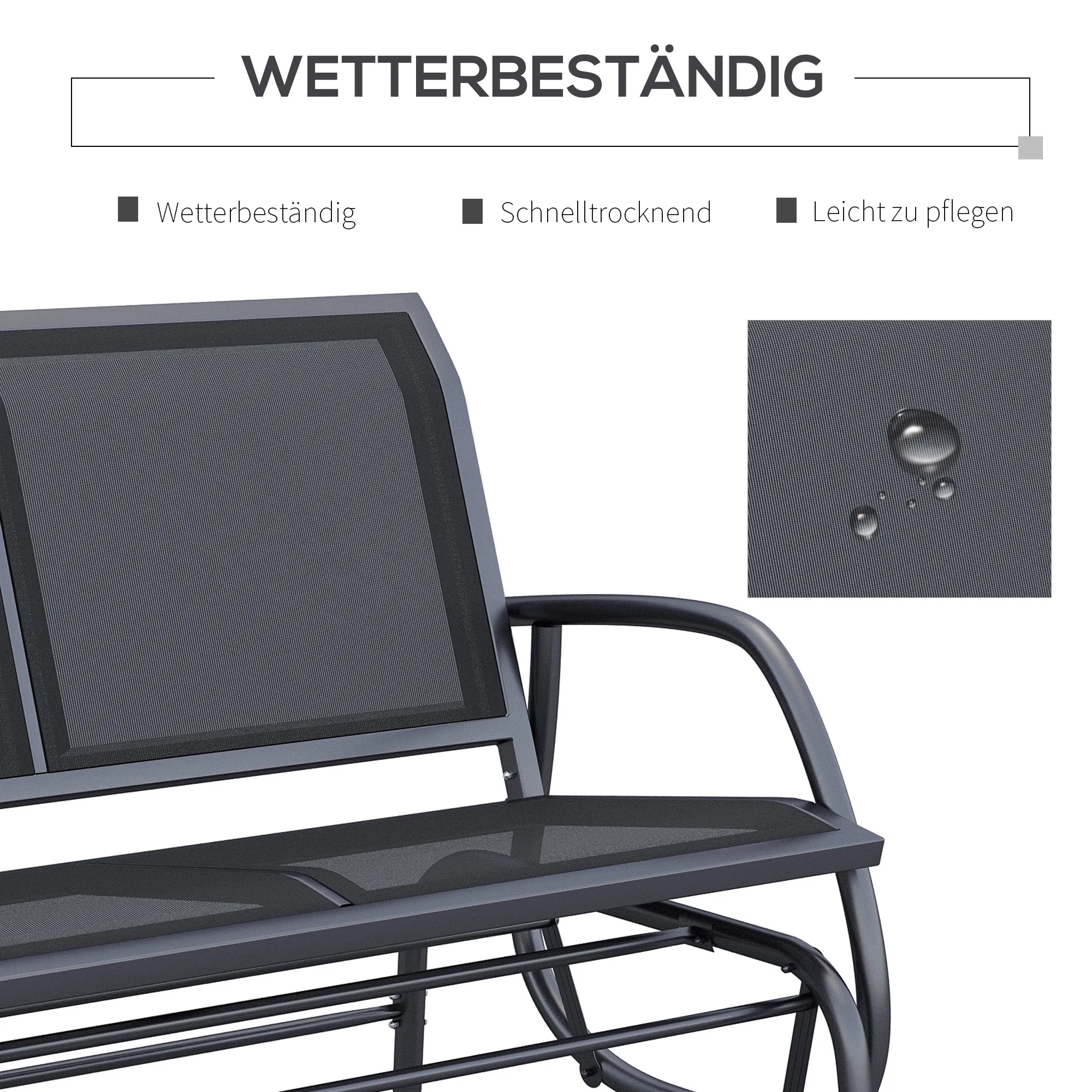 Klassischer Balkon Schaukelstuhl 120L x 70B x 85H cm Schwarz