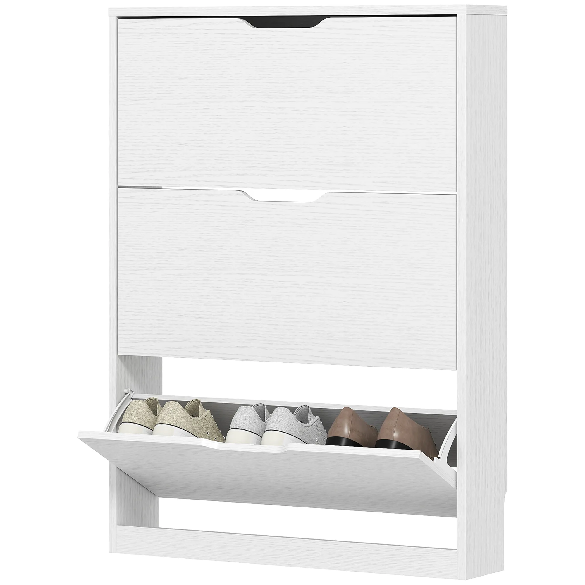 Schuhschrank Weiß 80B x 17T x 108H cm mit 3 Klappschubladen