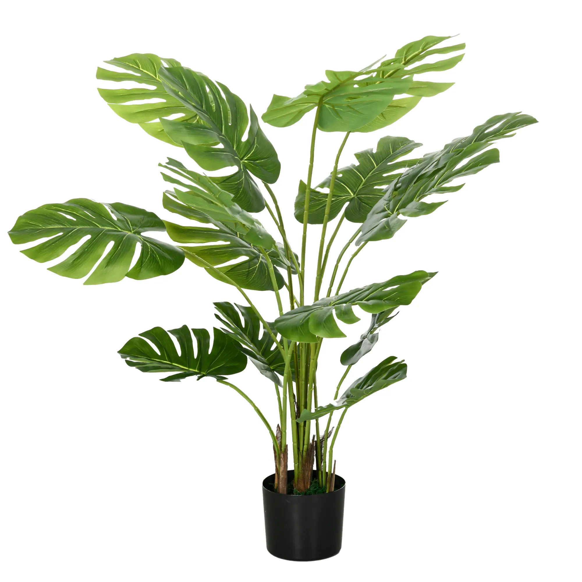 Kunstpflanze Realistische Kunstpflanze Monstera Deliciosa,1 Übertopf und Zementerde,17,5 cm x 17,5 cm x 120 cm, Grün