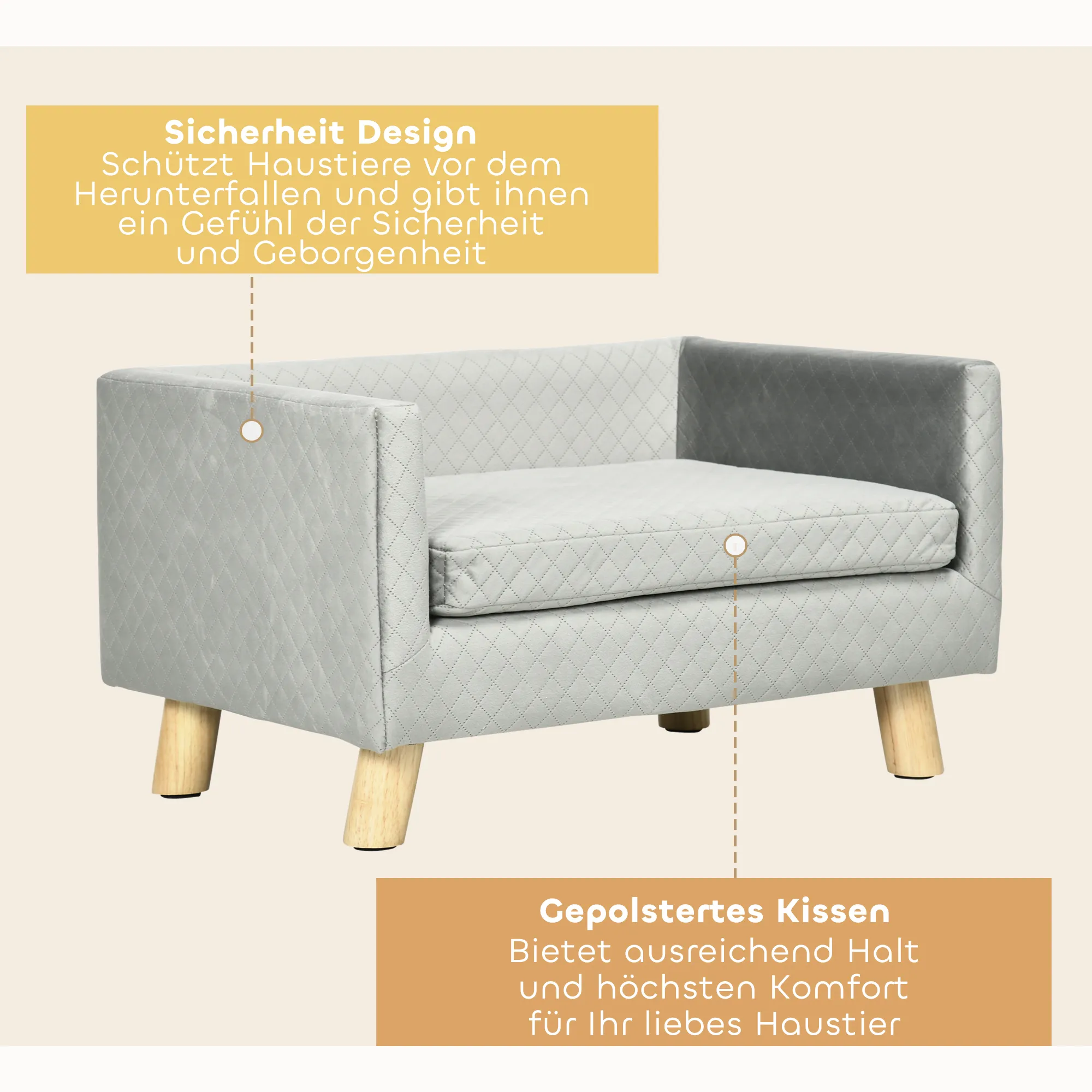 Hundesofa skandinavisches Design Samt-Touch Dunkelgrau 64x45x36 cm